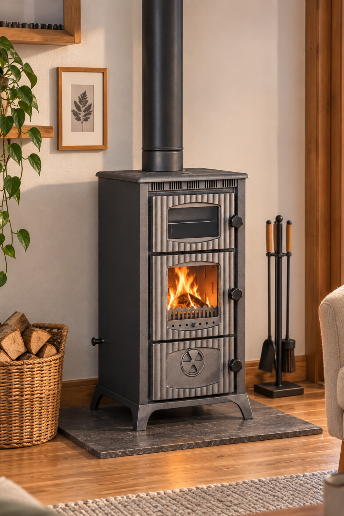 Reyo Stove Kambo Camlı Fırınlı Döküm Tuğlalı Şömine Soba