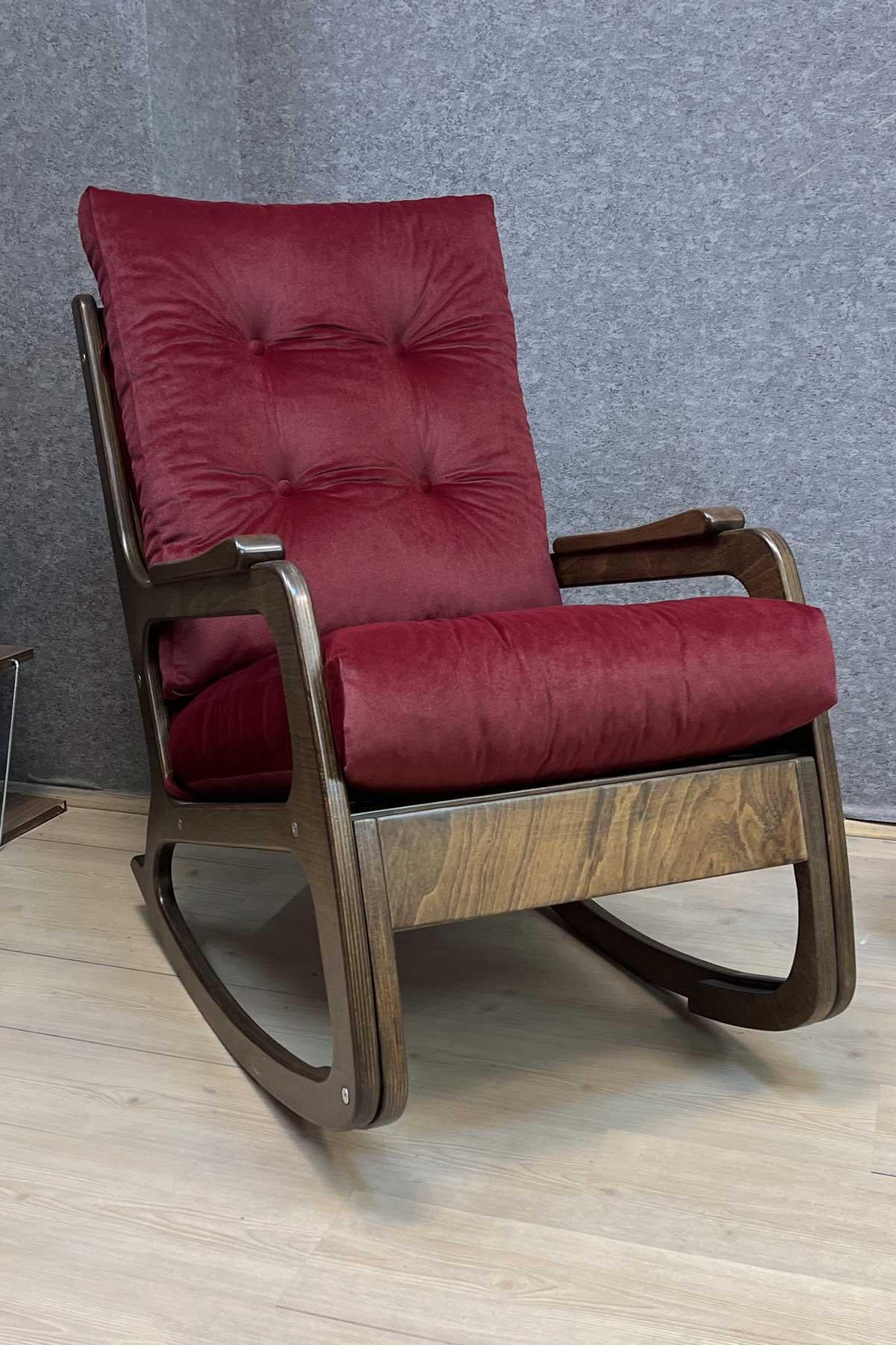 Asedia Kontes Ceviz Bordo Dolgu Minderli Sallanan Sandalye Dinlenme Koltuğu Baba Koltuğu