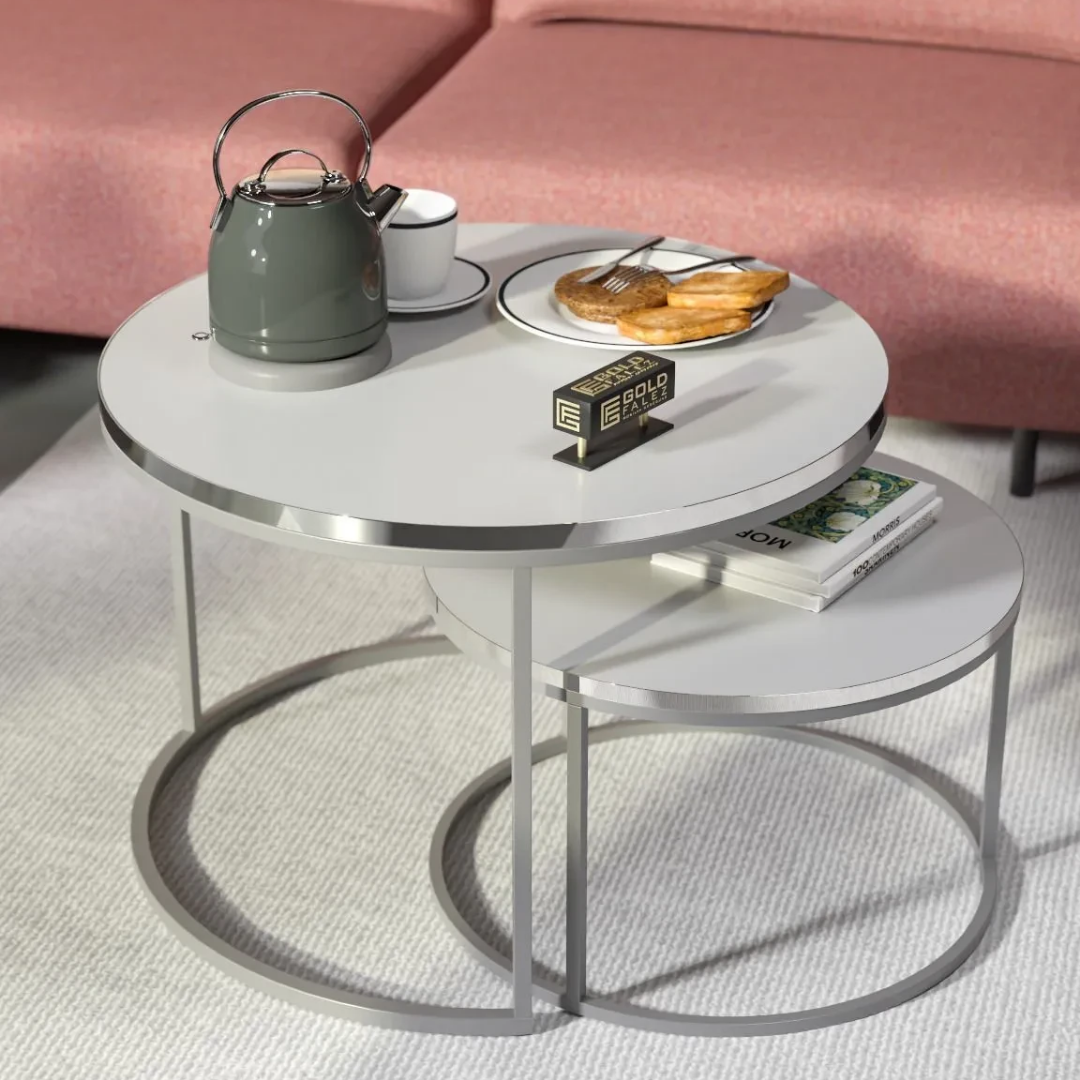 Gold Falez Orta Sehpa İkili Gümüş Lux Special Beyaz