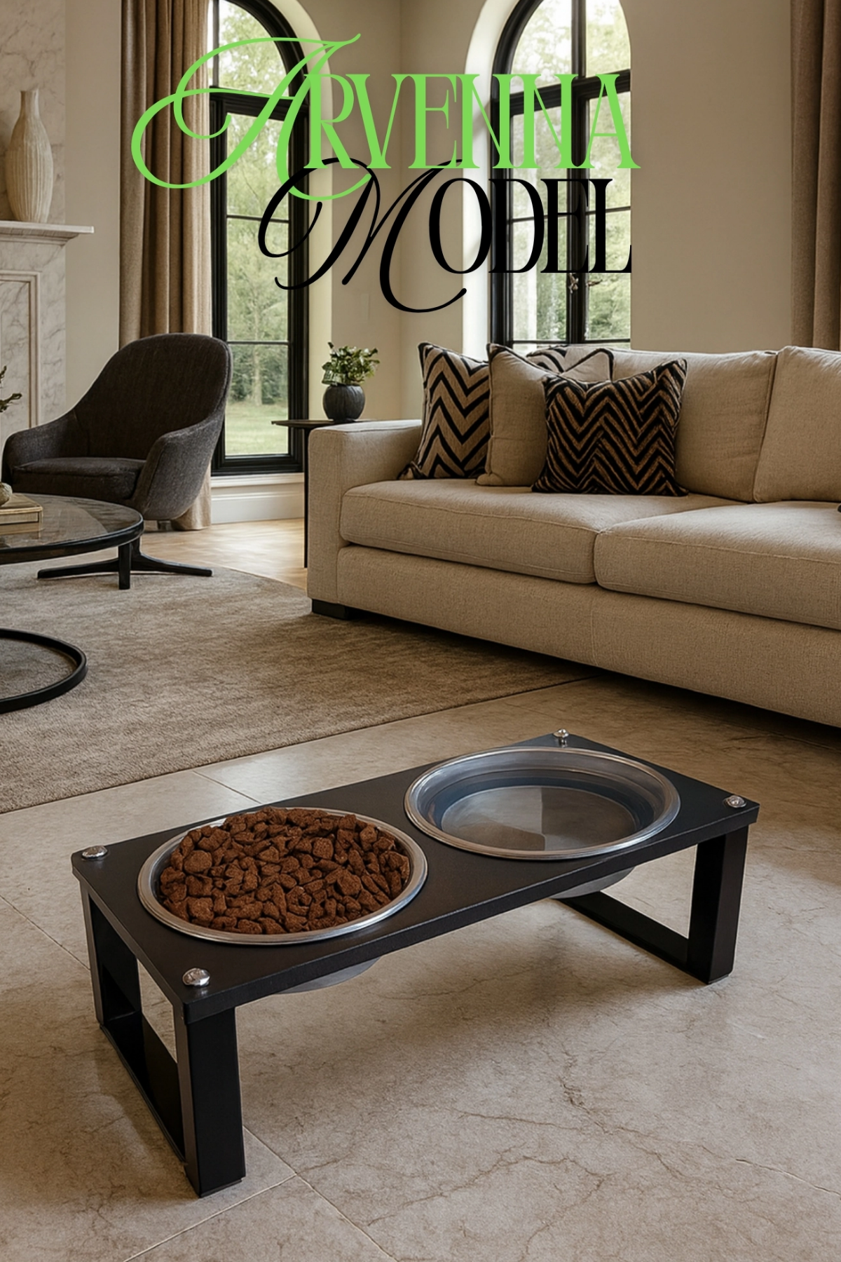 Reyo OK-AY Store Arvenna Premium Kedi ve Köpek Mama Standı Paslanmaz Çelik Kase, Kaymaz Tabanlı Siyah-Siyah