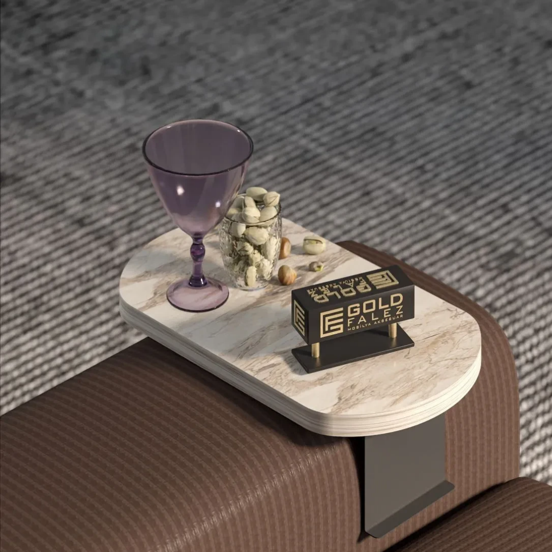 Gold Falez Dekoratif Yan Sehpa Oval Efes