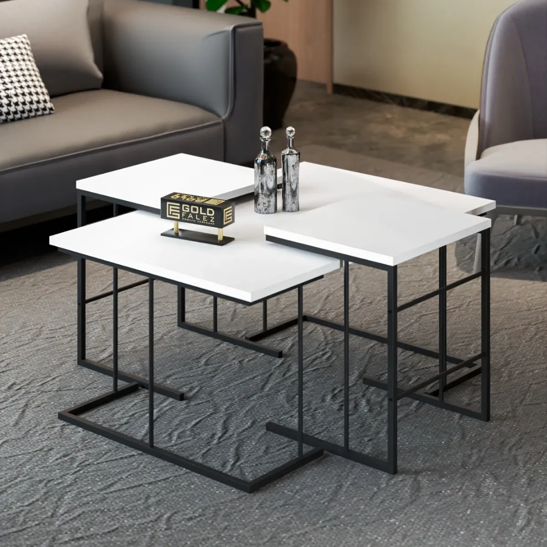 Gold Falez Solo Orta Sehpa Zigon Sehpa Set Beyaz