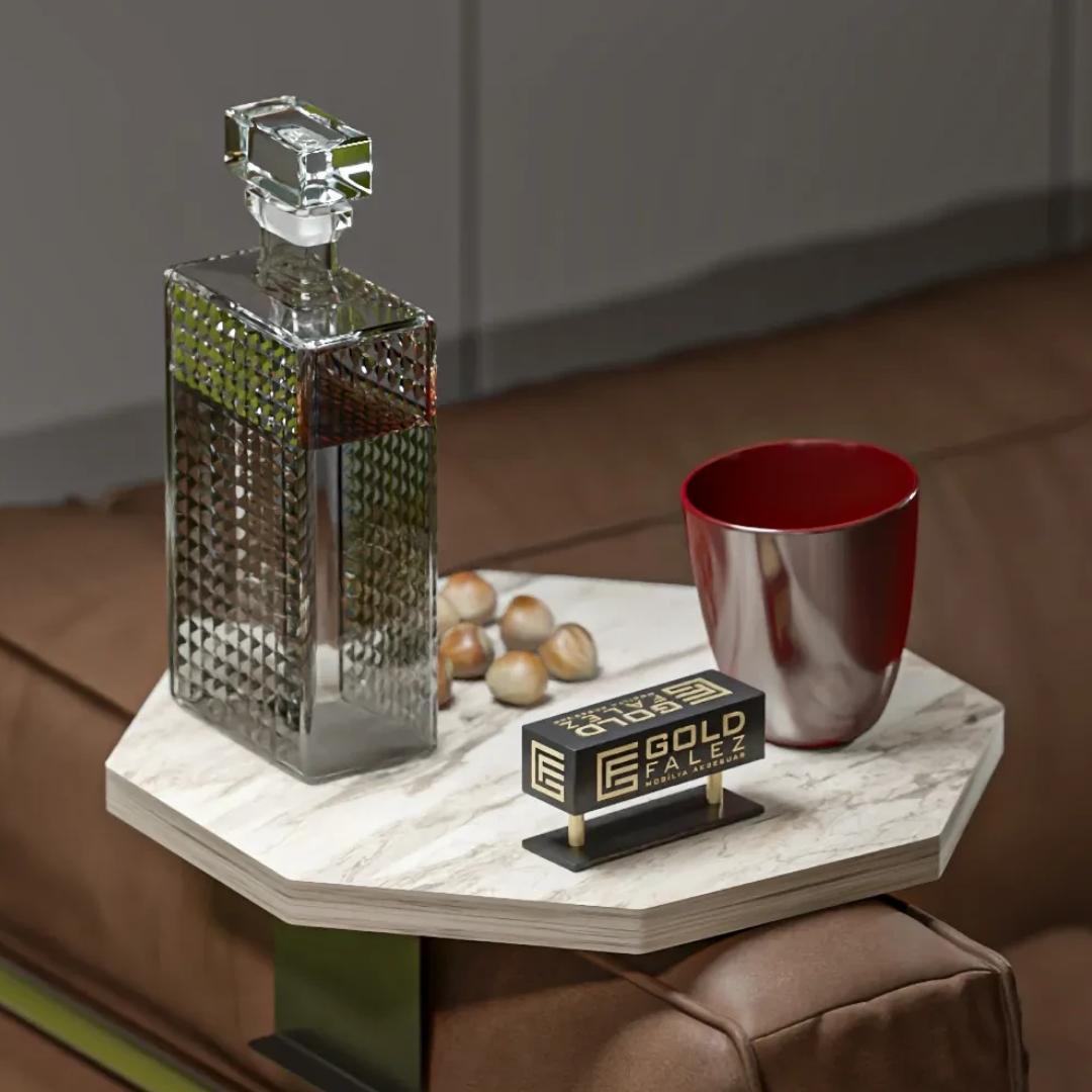 Gold Falez Dekoratif Yan Sehpa Sekizgen Efes