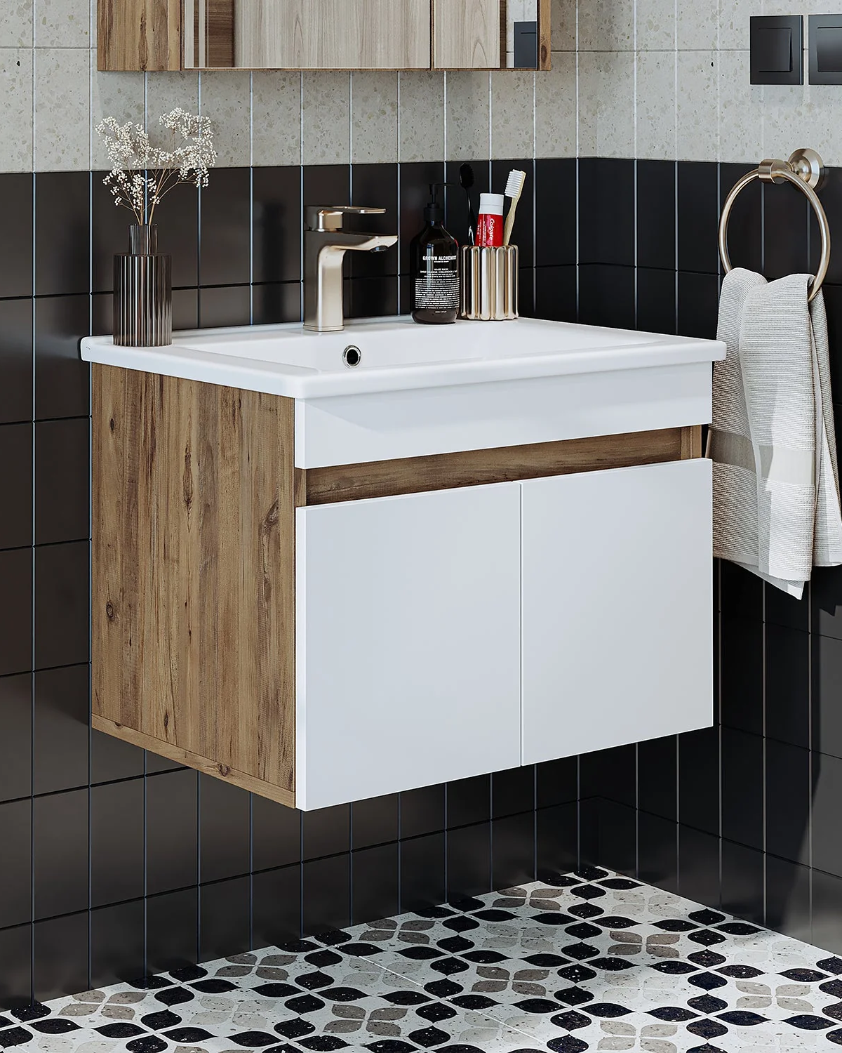 RoomArt Lavabolu Atlantik-Beyaz Mat Mdf 100 Cm Banyo Alt Dolabı