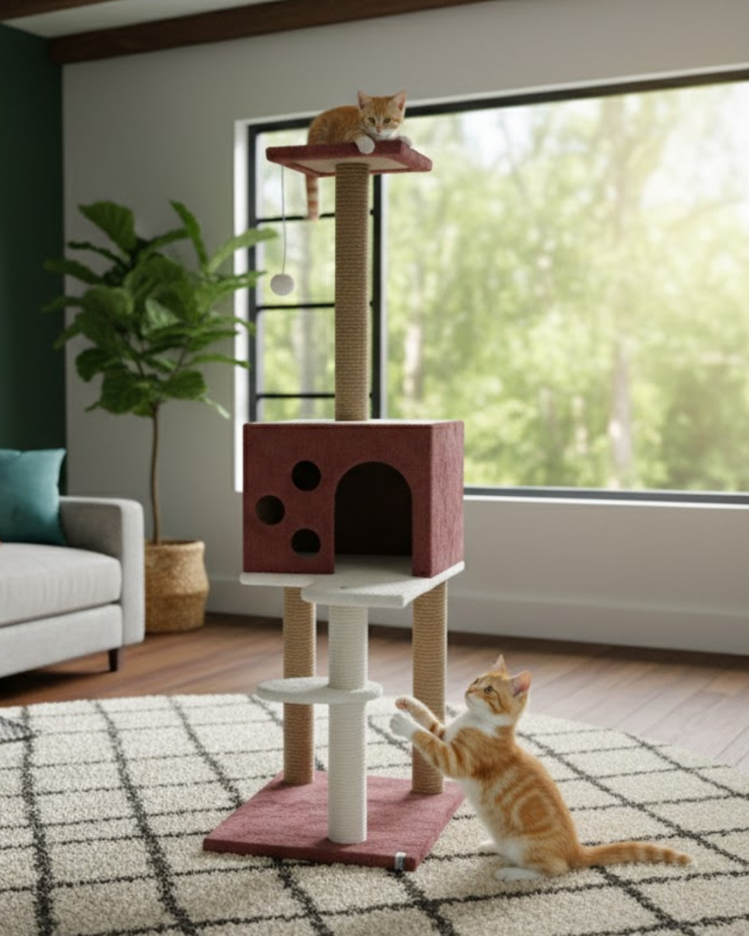 Reyo Pet Kedi Tırmalama ve Oyun Evi Gül Kurusu