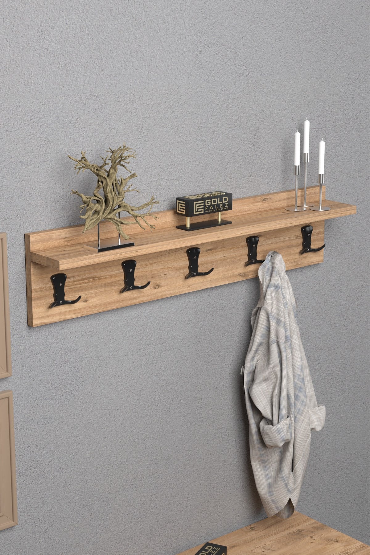 Reyo Falez Askılık Duvar Elbise Askılığı Portmanto 80 Cm Ceviz