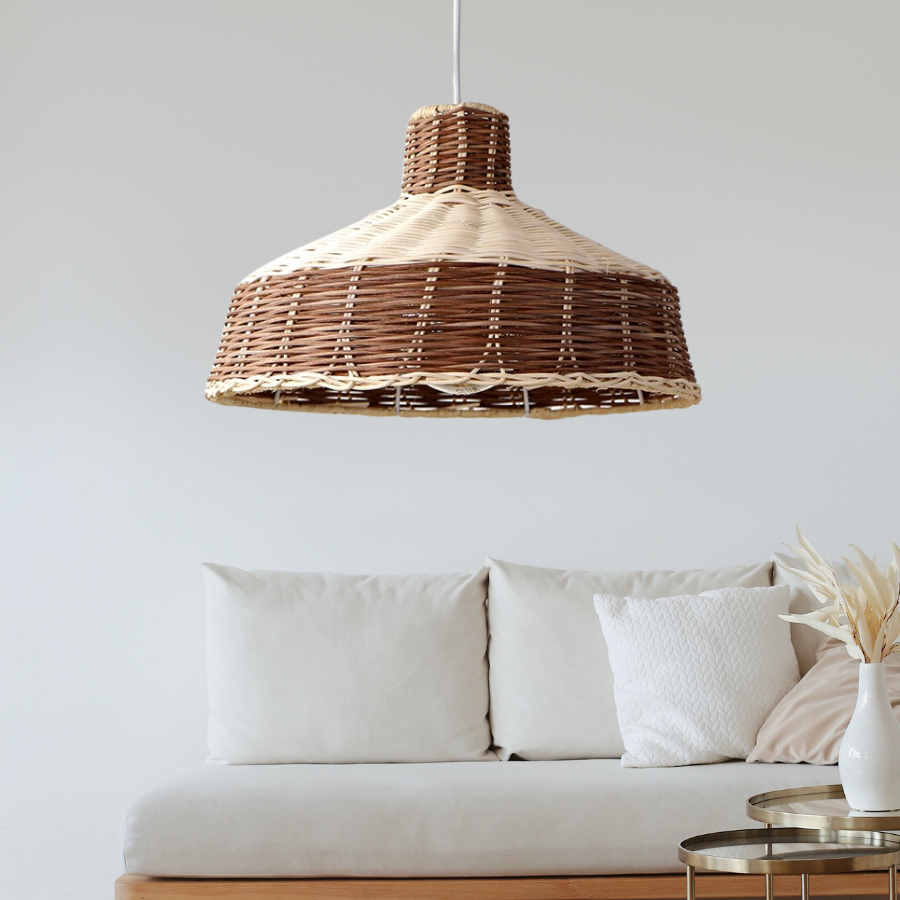 Mylamp Merve Krem & Kahverengi 34x22cm Rattan Sarkıt Lamba