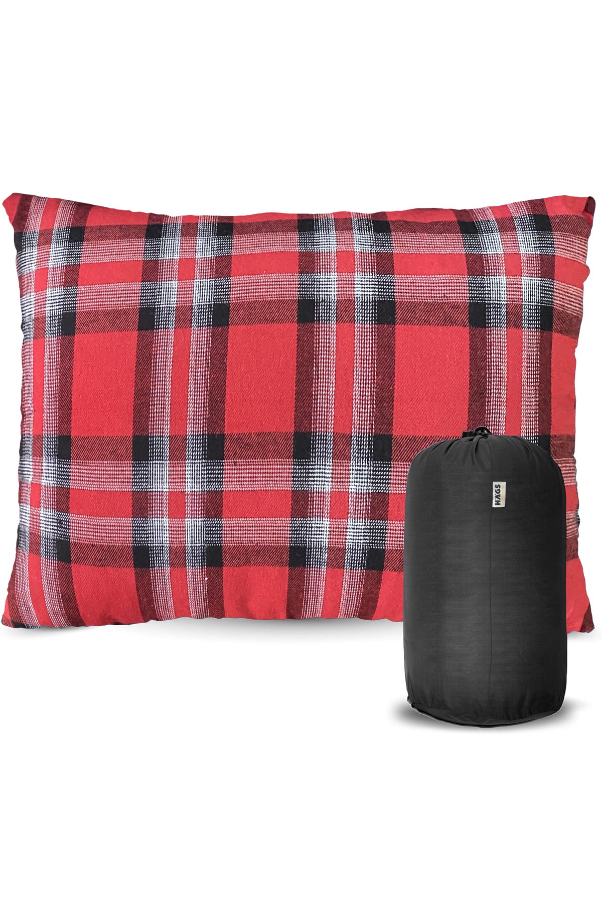 Haegs Kamp Yastığı, Seyahat Yastığı, Silikon Elyaf Dolgulu Hafif Küçük Yastık, Orta Sertlikte, Nefes Alabilir Kılıf, Kamp, Uçak ve Araba İçin İdeal 35x50cm Flanel Kırmızı