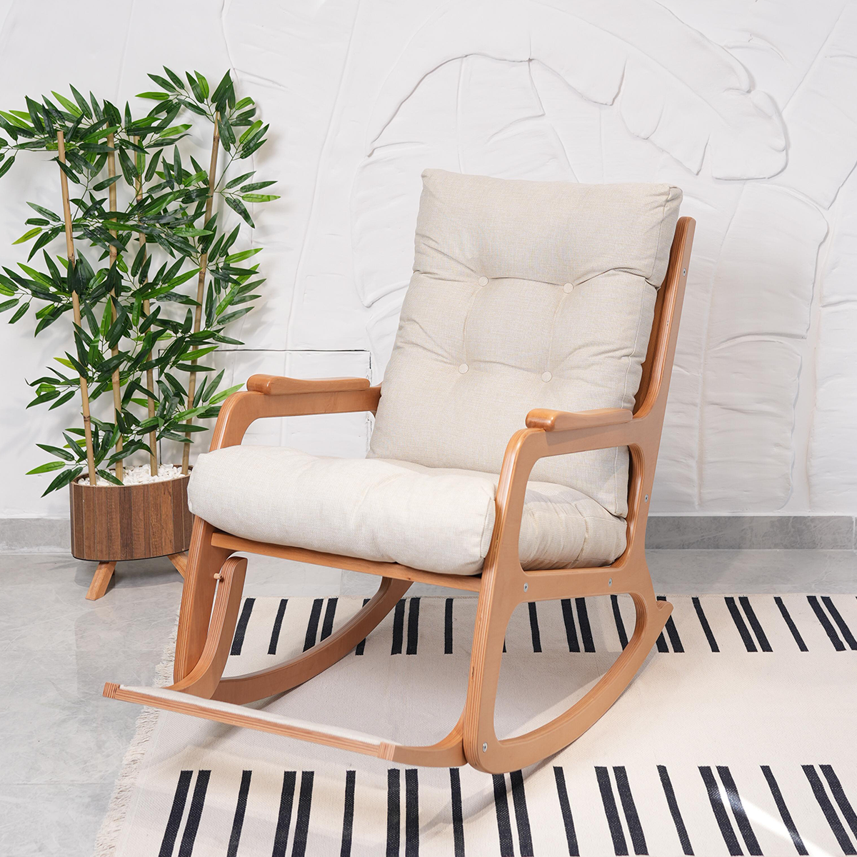 Asedia Kontes Naturel Krem Dolgu Minderli Sallanan Sandalye Dinlenme Koltuğu