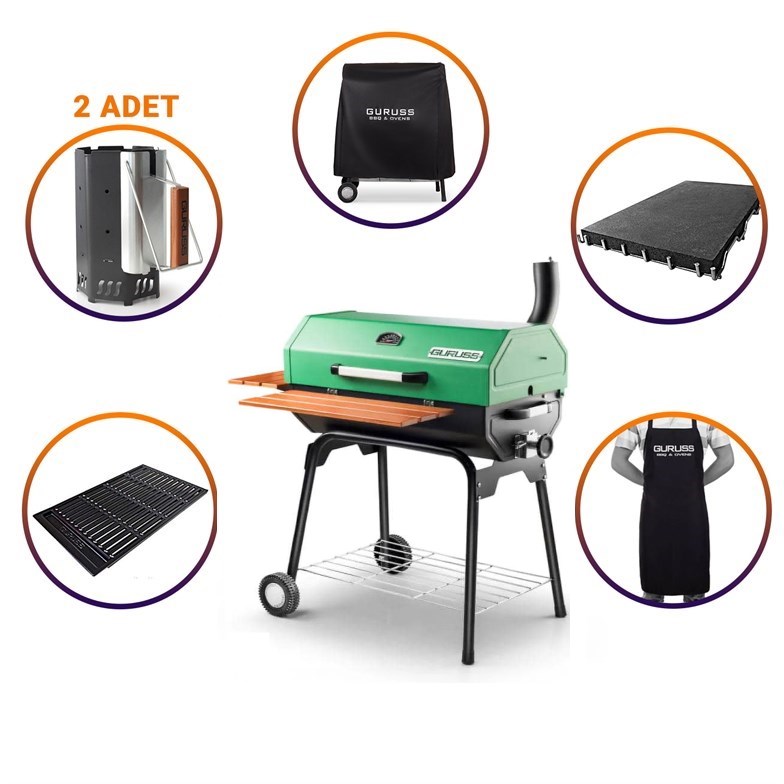 Guruss CG-075 Kömürlü Barbekü Mangal Tam Set Yeşil