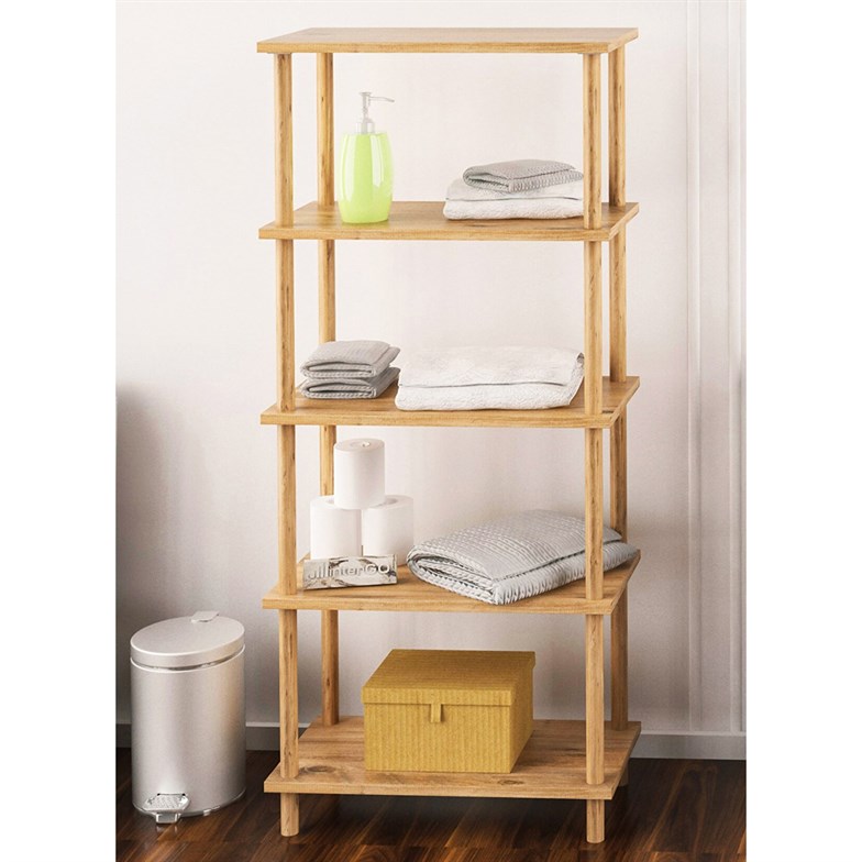 interGO Dekoratif 5 Raflı Ahşap Ayaklı Kitaplık Atlantik Çam KTPL01