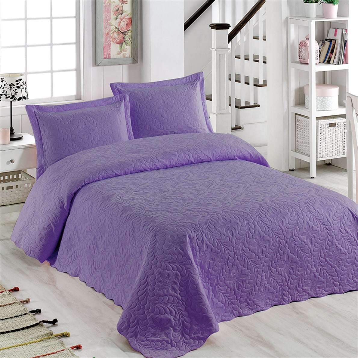 Örtüm Ivy Lila Çift Kişilik Microfiber Kapitone Yatak Örtüsü