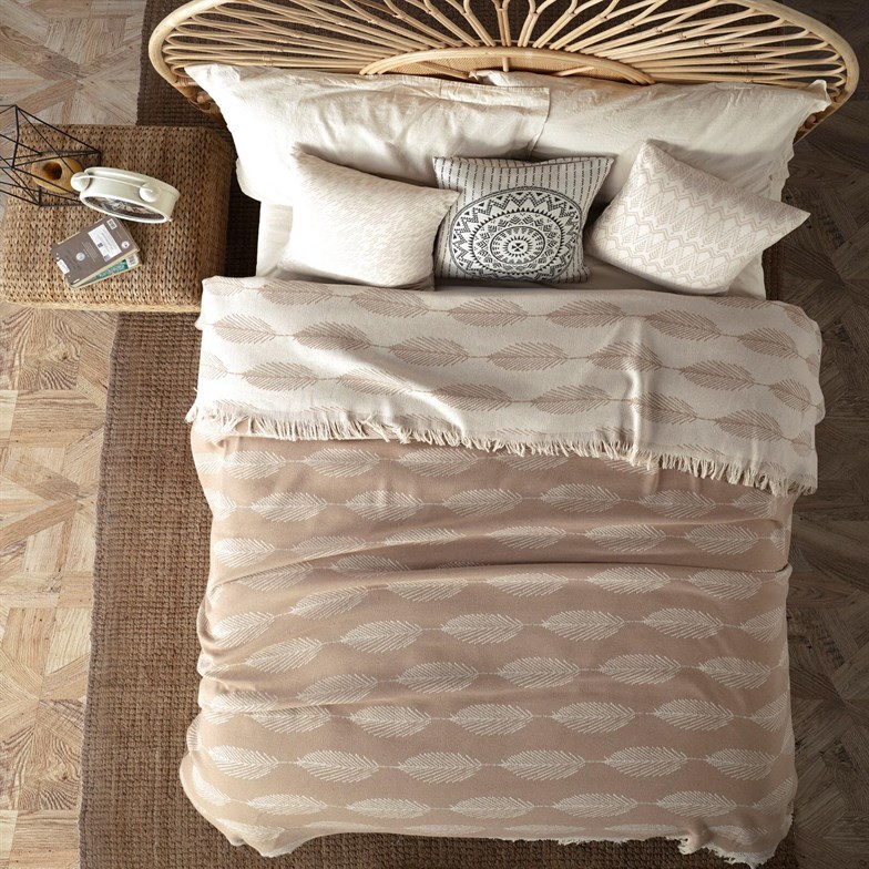 Reyo Home Leaf Pamuklu Pike ve Yatak Örtüsü 220x240 cm