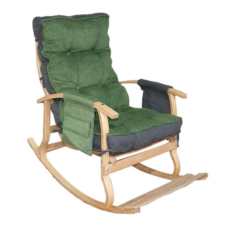 Reyo Home Lidya Lüks Çift Minderli Sallanan Sandalye Tv Koltuğu Gri/Yeşil