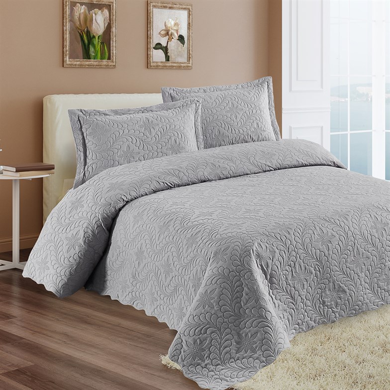 Reyo Home Lily Gri Microfiber Çift Kişilik Yatak Örtüsü 