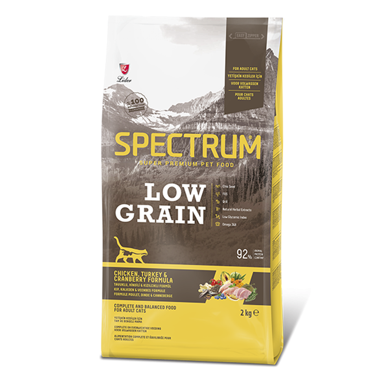 Spectrum Low Grain Tavuklu Hindili Kızılcıklı 2 kg Yetişkin Kedi Maması