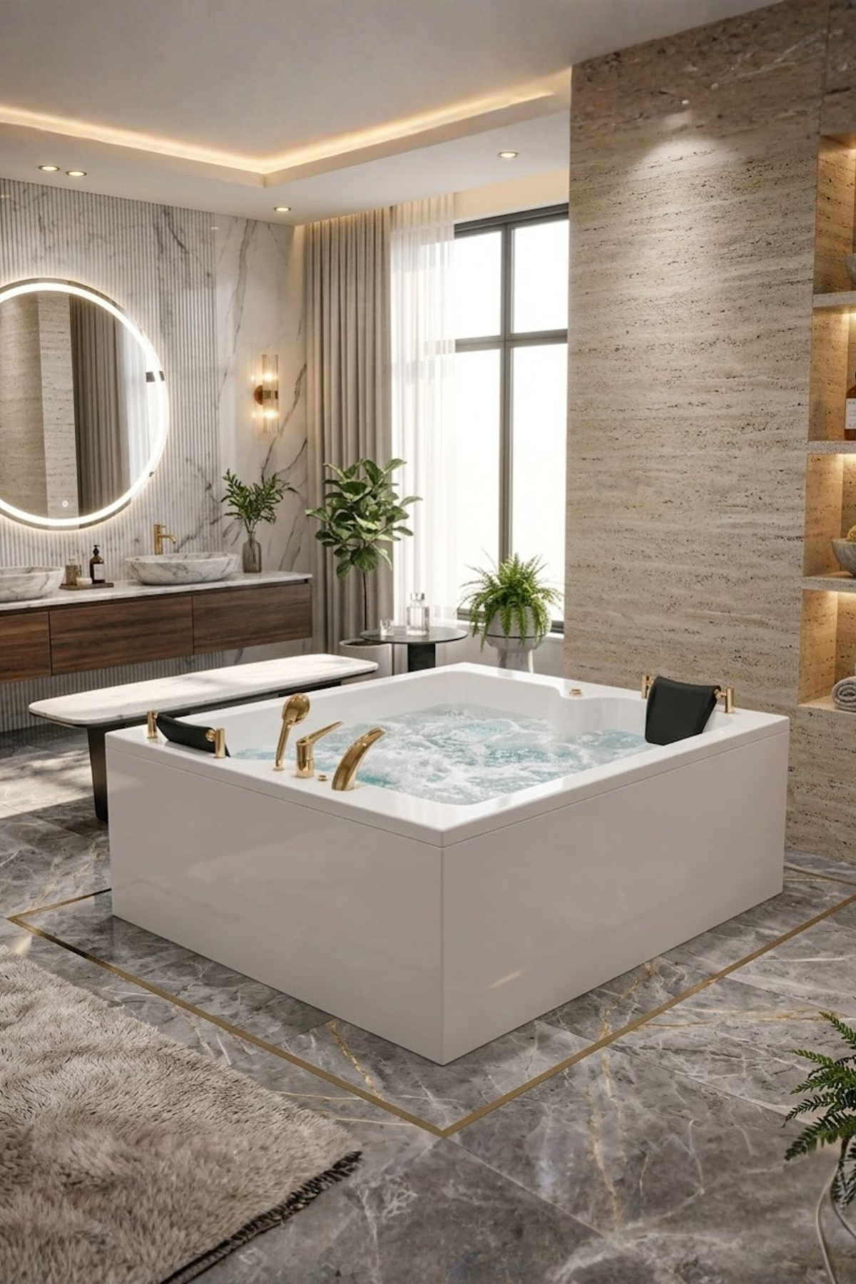 Kuntbay 120x180 Çift Kişilik Jakuzi | 2 HP Motorlu LED Spa Küvet