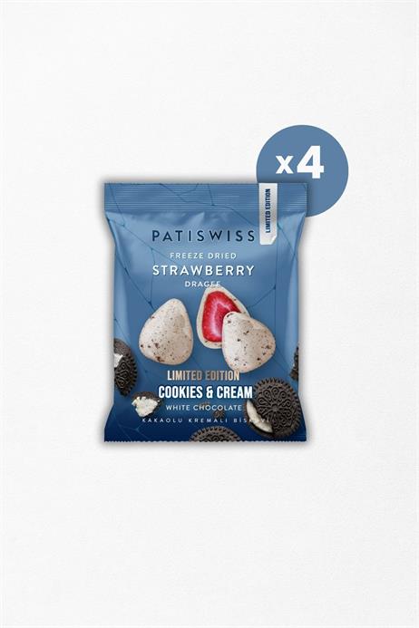 Beyaz Çikolatalı Kremalı Bisküvi Çilek Draje 50g x 4 Adet