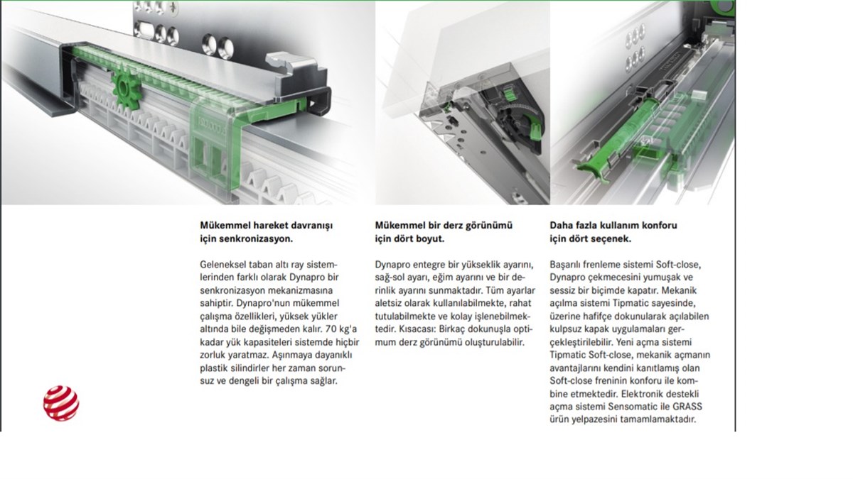 Grass Dwd Xp Metal Yanaklı Köşe Bordürlü Frenli Mobilya Çekmece Rayı