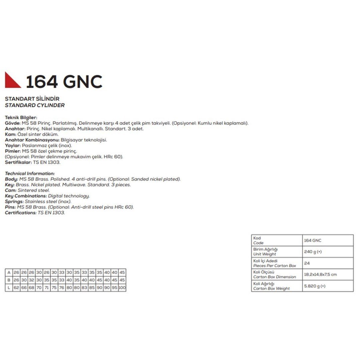 Kale 164 GNC Standart Çelik Pimli Barel