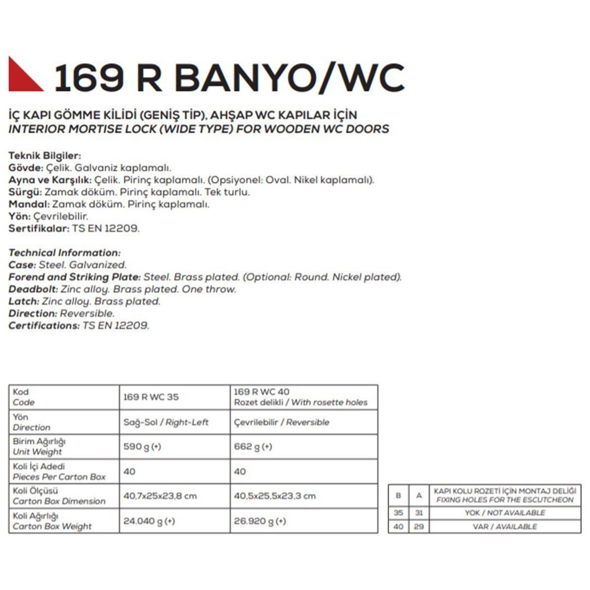 Kale 169-R Oval Wc Kapı Kilidi