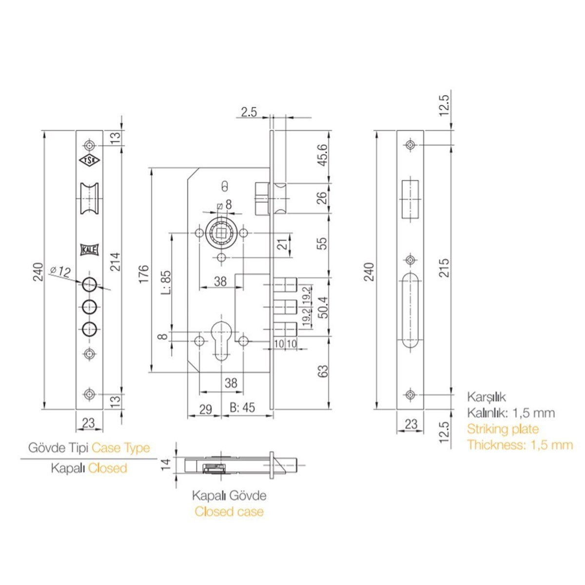 Kale 2000 Silindirli 3 Milli Çelik Kapı Kilidi