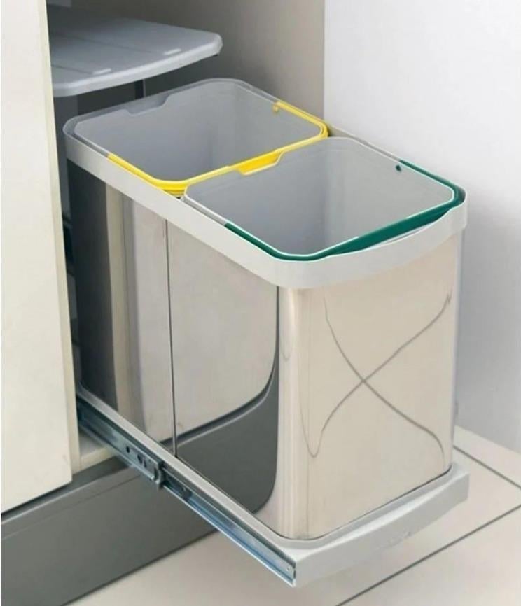 Starax 2396-G Tel Raylı Paslanmaz Gövde Çöp Kovası 12+12