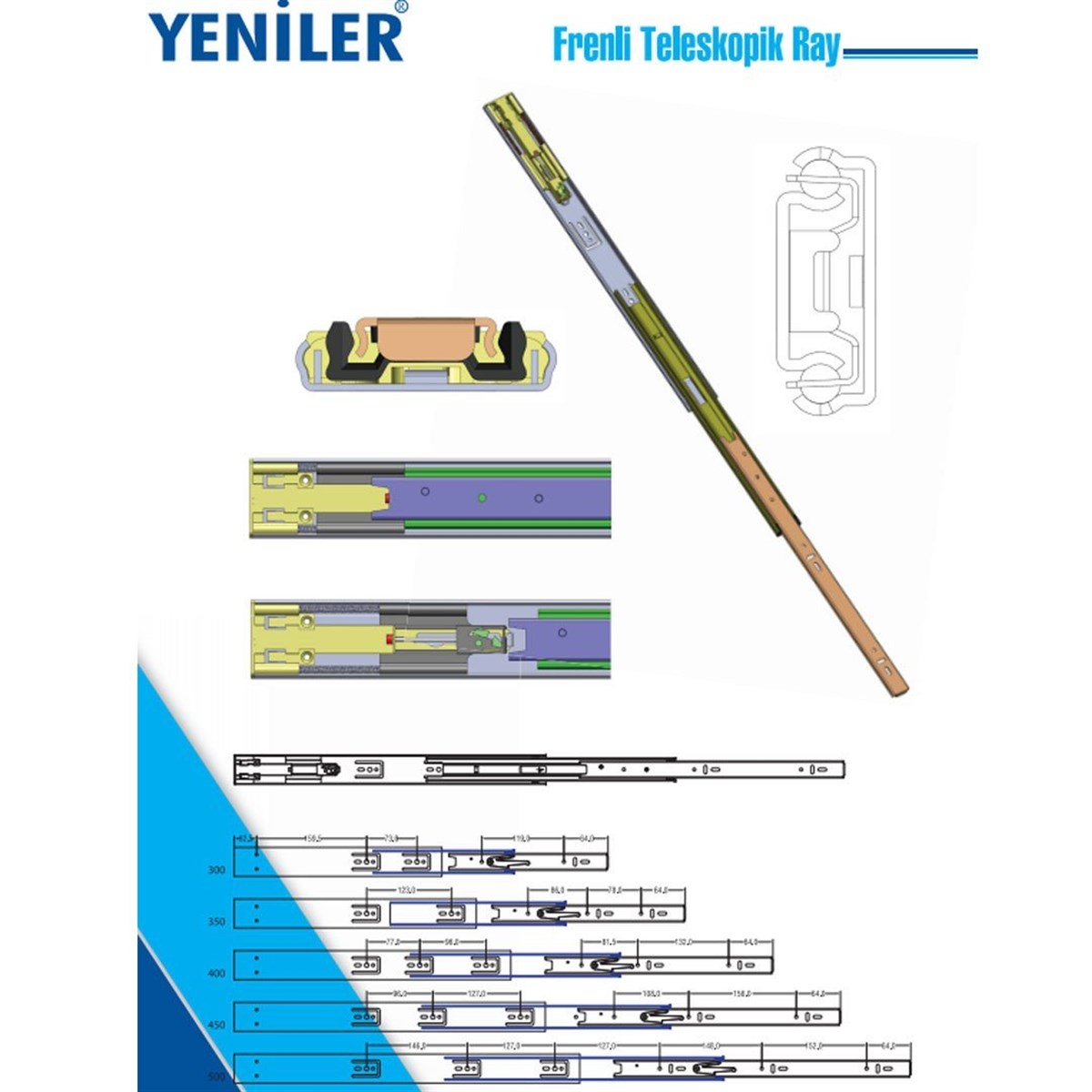 Yeniler Frenli Teleskopik Bilyalı Mobilya Çekmece Rayı