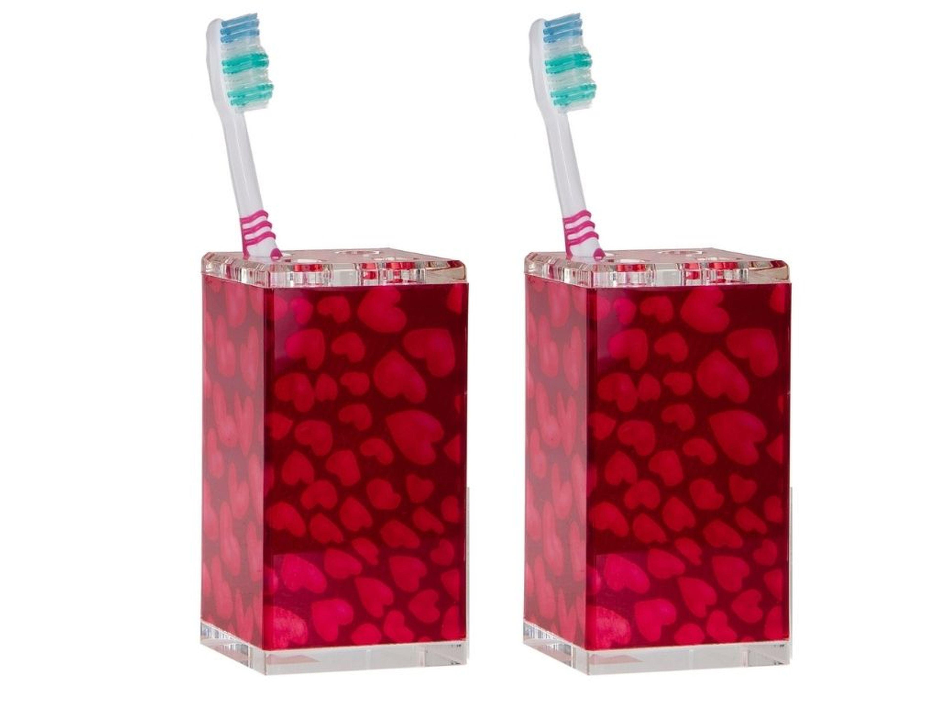 2 Adet Diş Fırçalık Kalpli Akrilik 6X6X12Cm Banyo Seti  