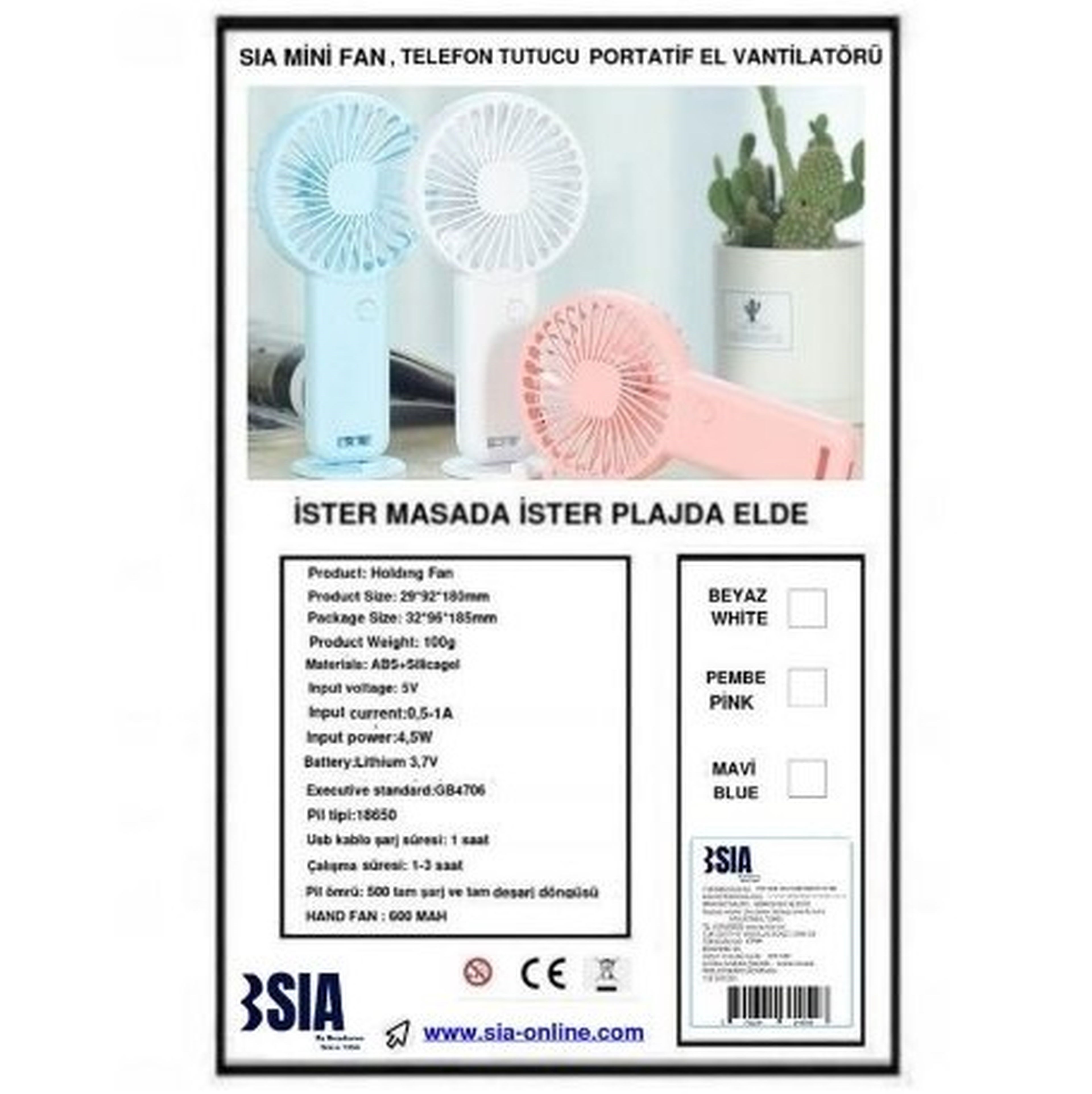 2 Adet Mini Fan,Telefon Tutucu,Portatif El Vantilatörü Pembe  9,3X19Cm Usb Şarjlı El Fanı