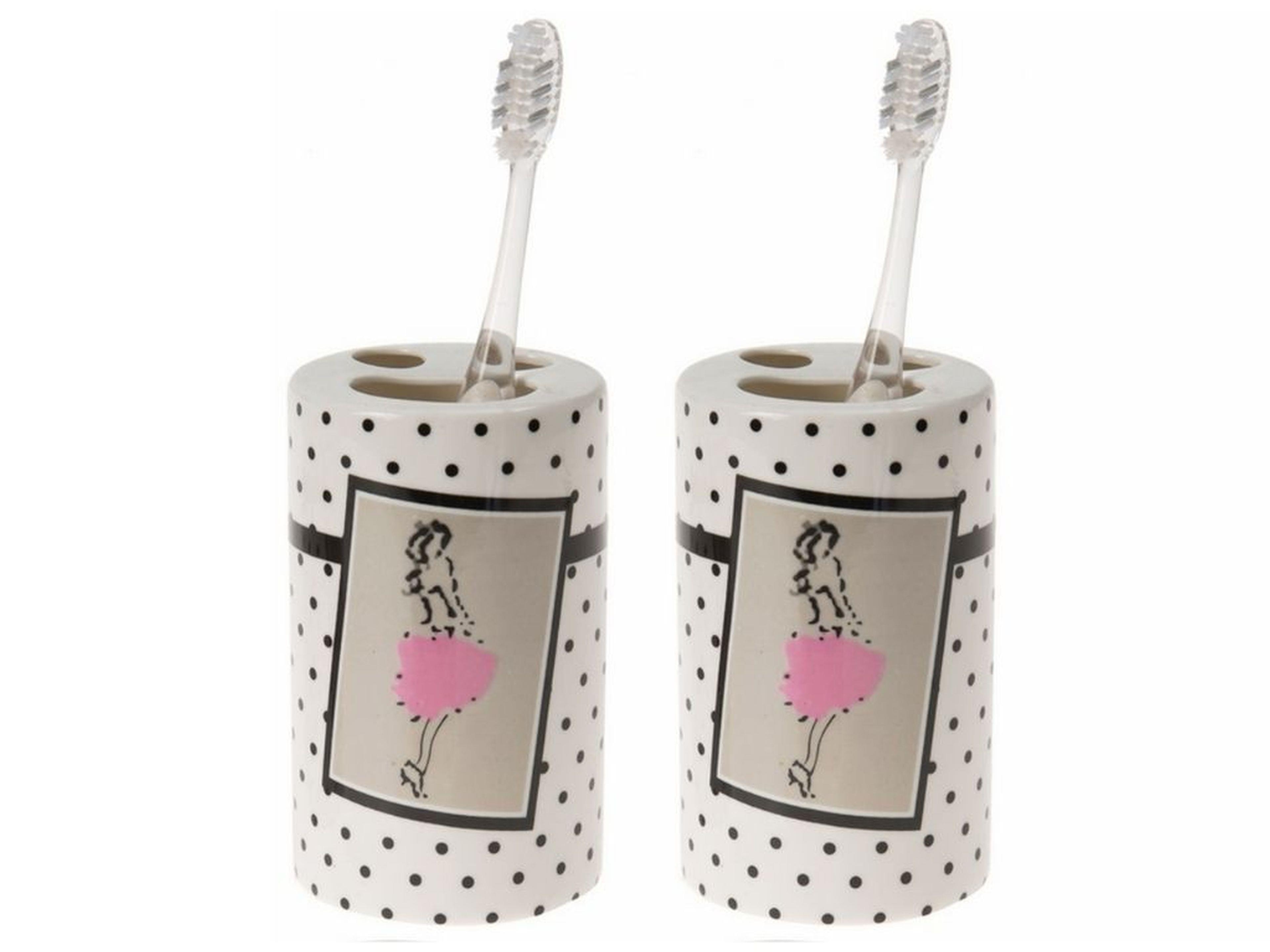 2 Adet Seramik Diş Fırçalık Pembe Elbiseli Kadın Model 7X7X11Cm Banyo Seti  