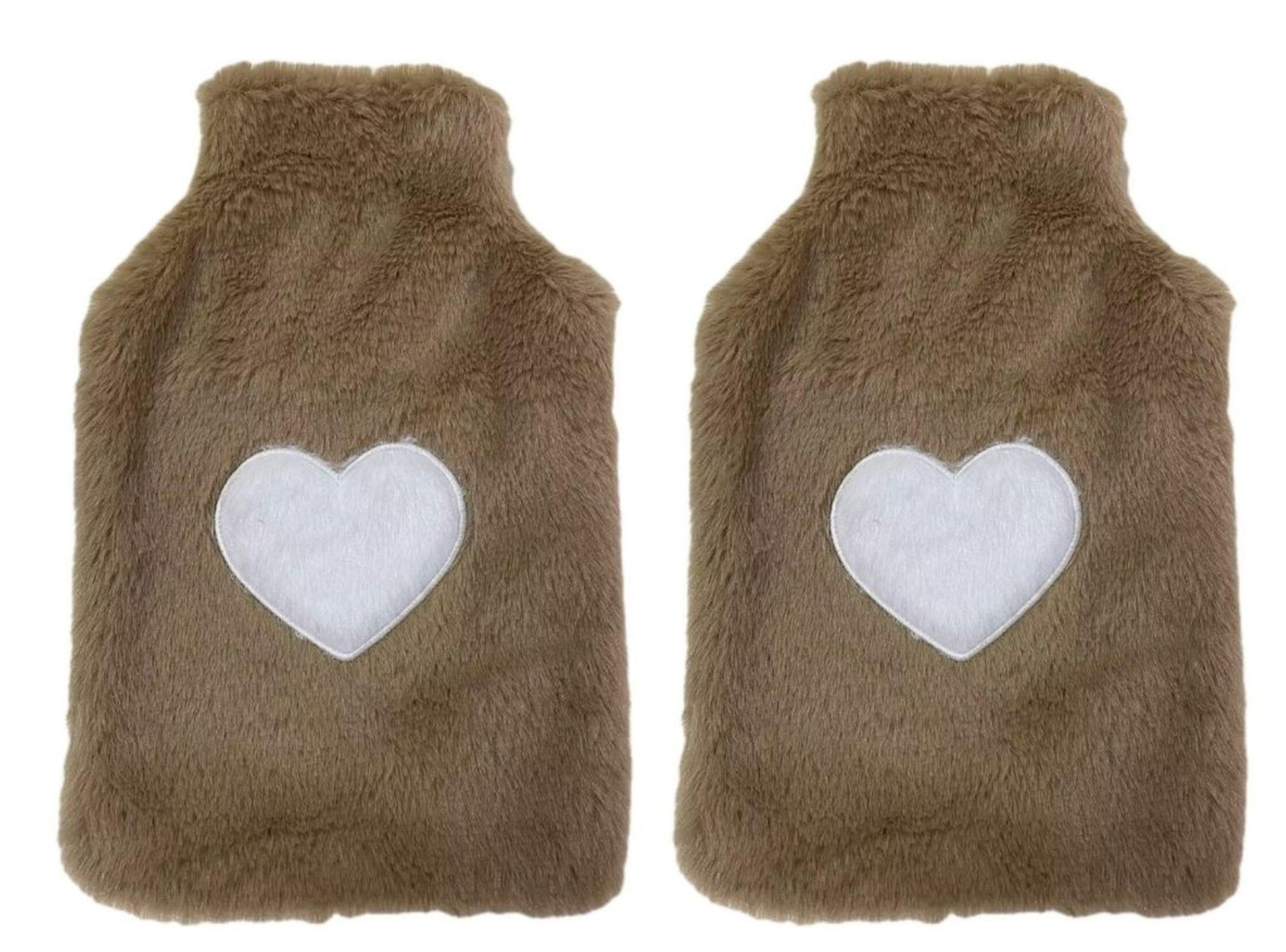 2 Adet Sıcak Su Torbası Peluş Kalpli,Bej Termofor 27X17Cm 1 Litre