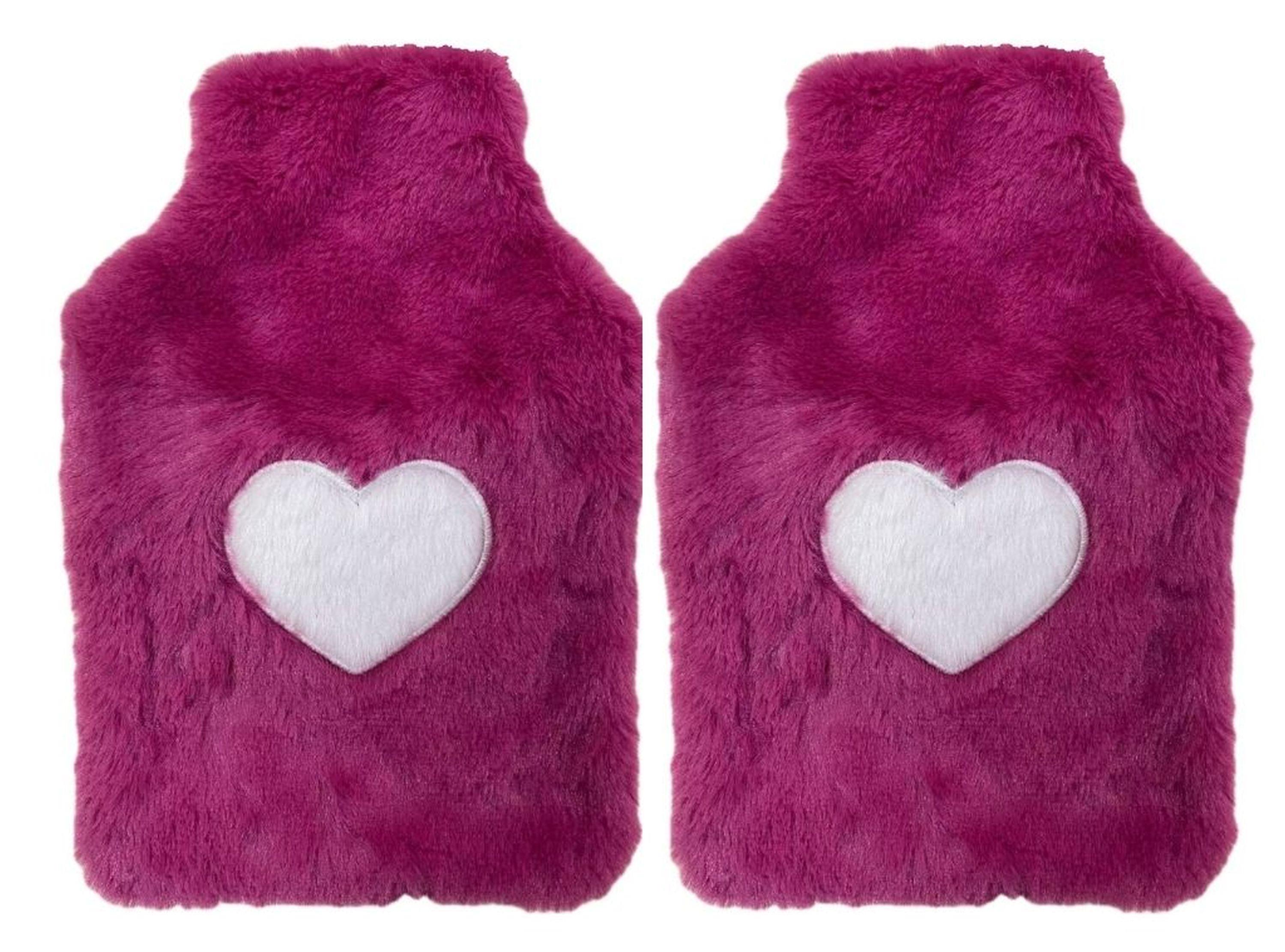 2 Adet Sıcak Su Torbası Peluş Kalpli,Koyu Pembe Termofor 27X17X2Cm 1 Litre