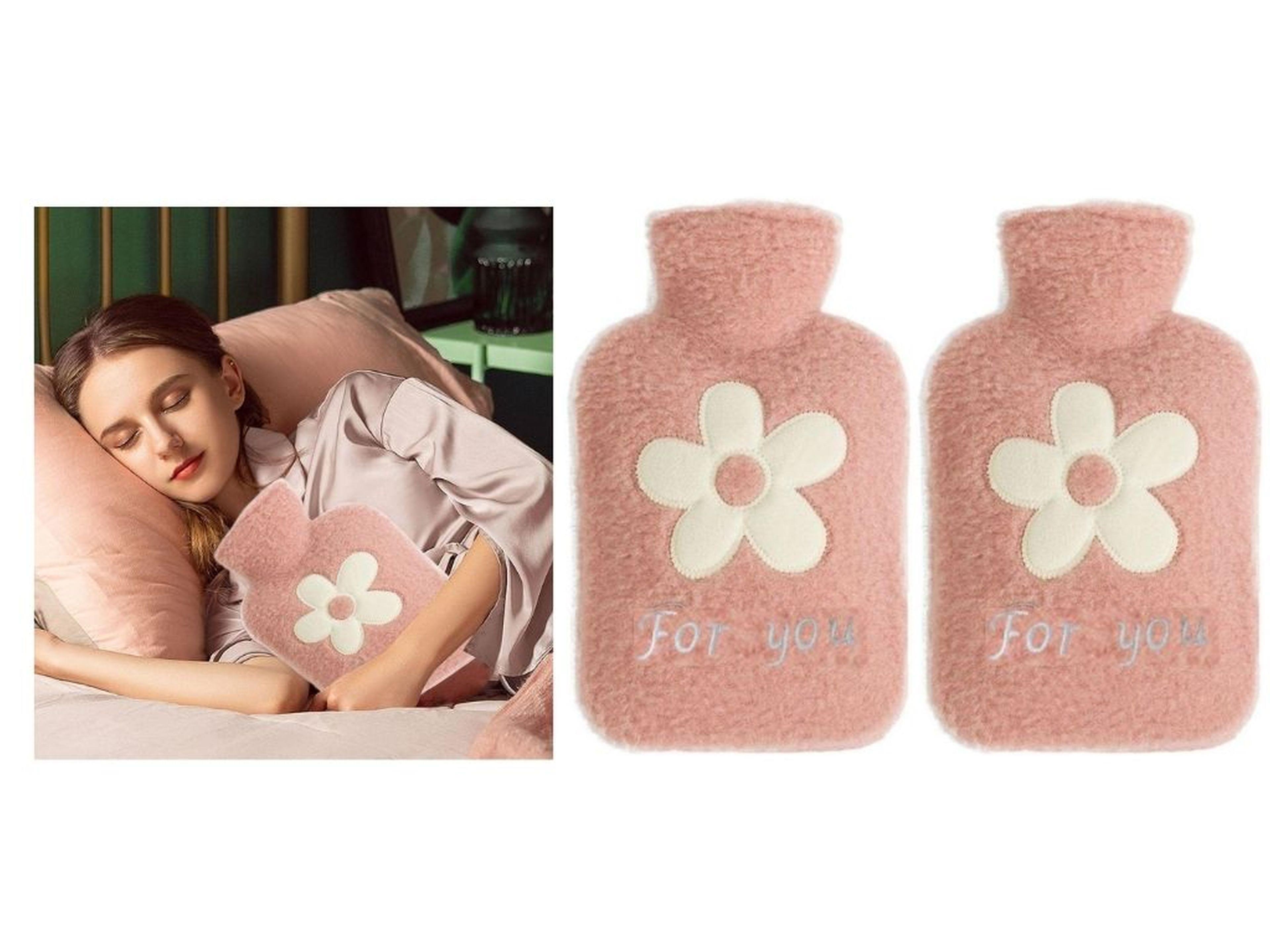 2 Adet Sıcak Su Torbası Peluş Papatya Desenli Pembe  21X13,5X2Cm 500 Ml
