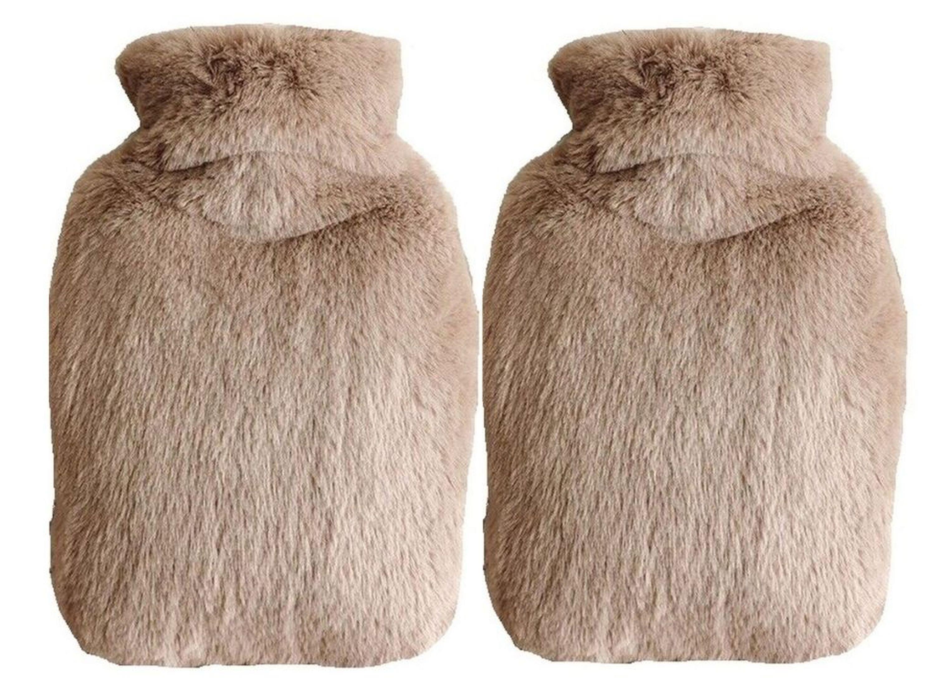 2 Adet Sıcak Su Torbası Yan Cepli Bej  Peluş Termofor 27X17X2Cm  1 Litre