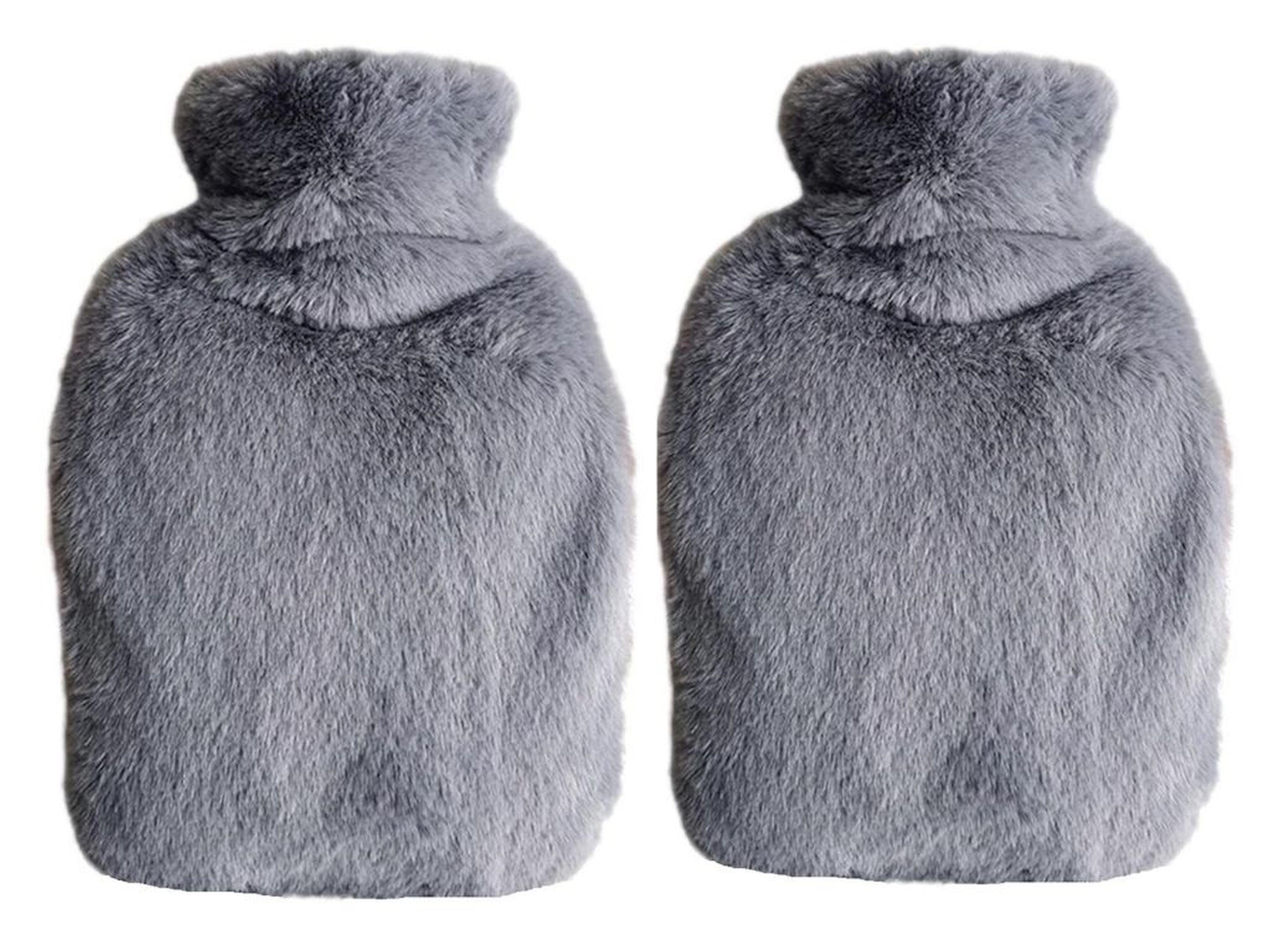 2 Adet Sıcak Su Torbası Yan Cepli Gri  Peluş Termofor 27X17X2Cm  1 Litre