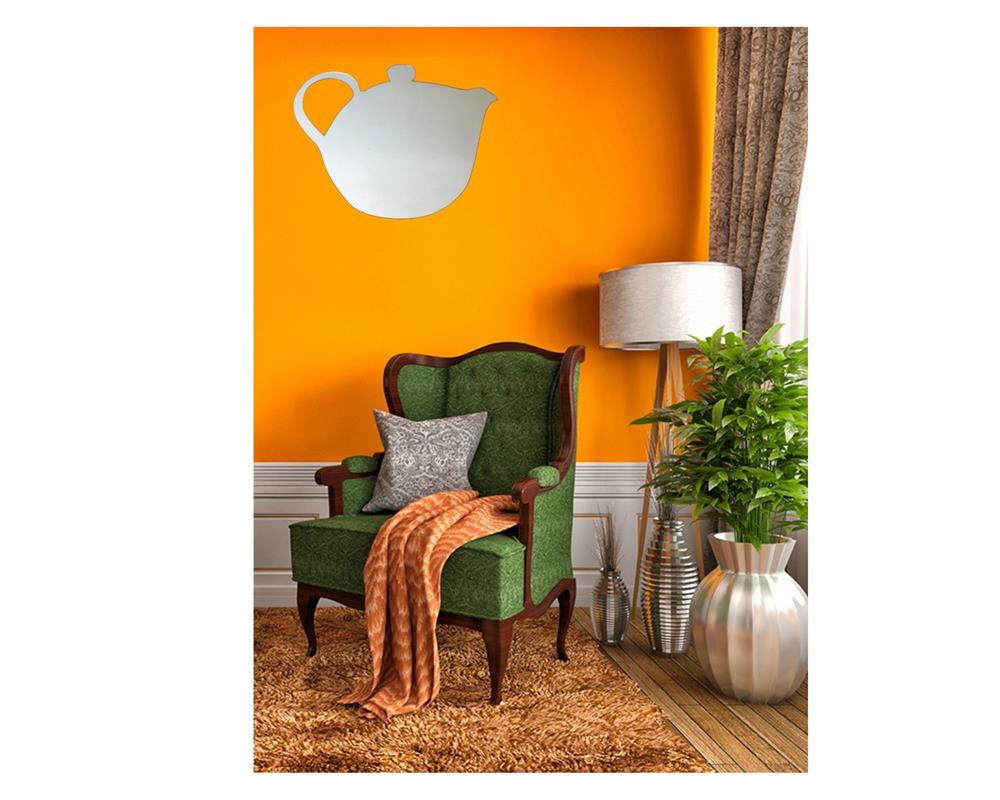 Aynalı Duvar Süsü (Sticker) Çaydanlık Şekilli 20x15x0,6cm