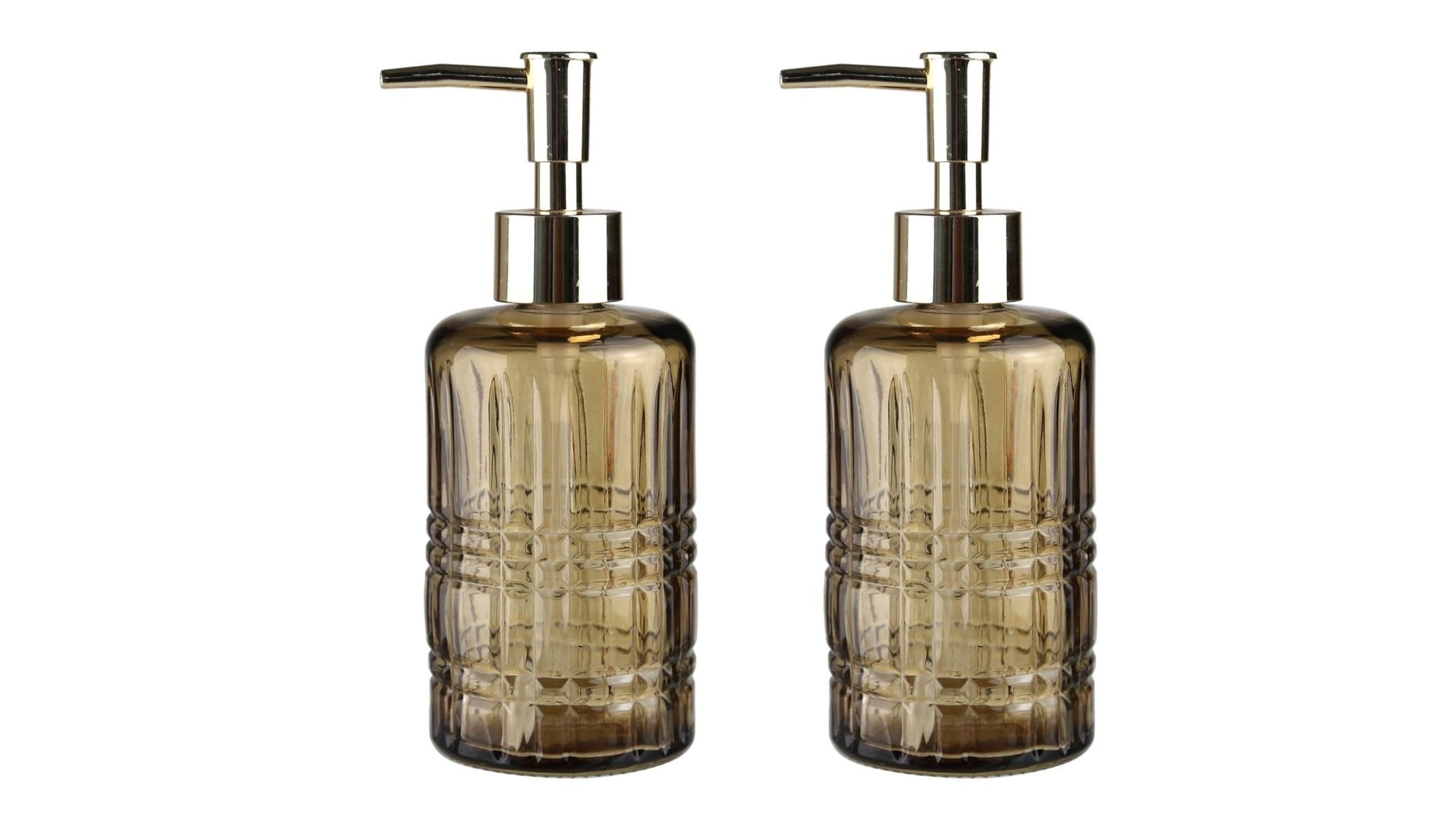 Banyo Seti Cam Sıvı Sabunluk İki Adet,Kristal Desenli Kahverengi 300Ml 6,8X17,6Cm