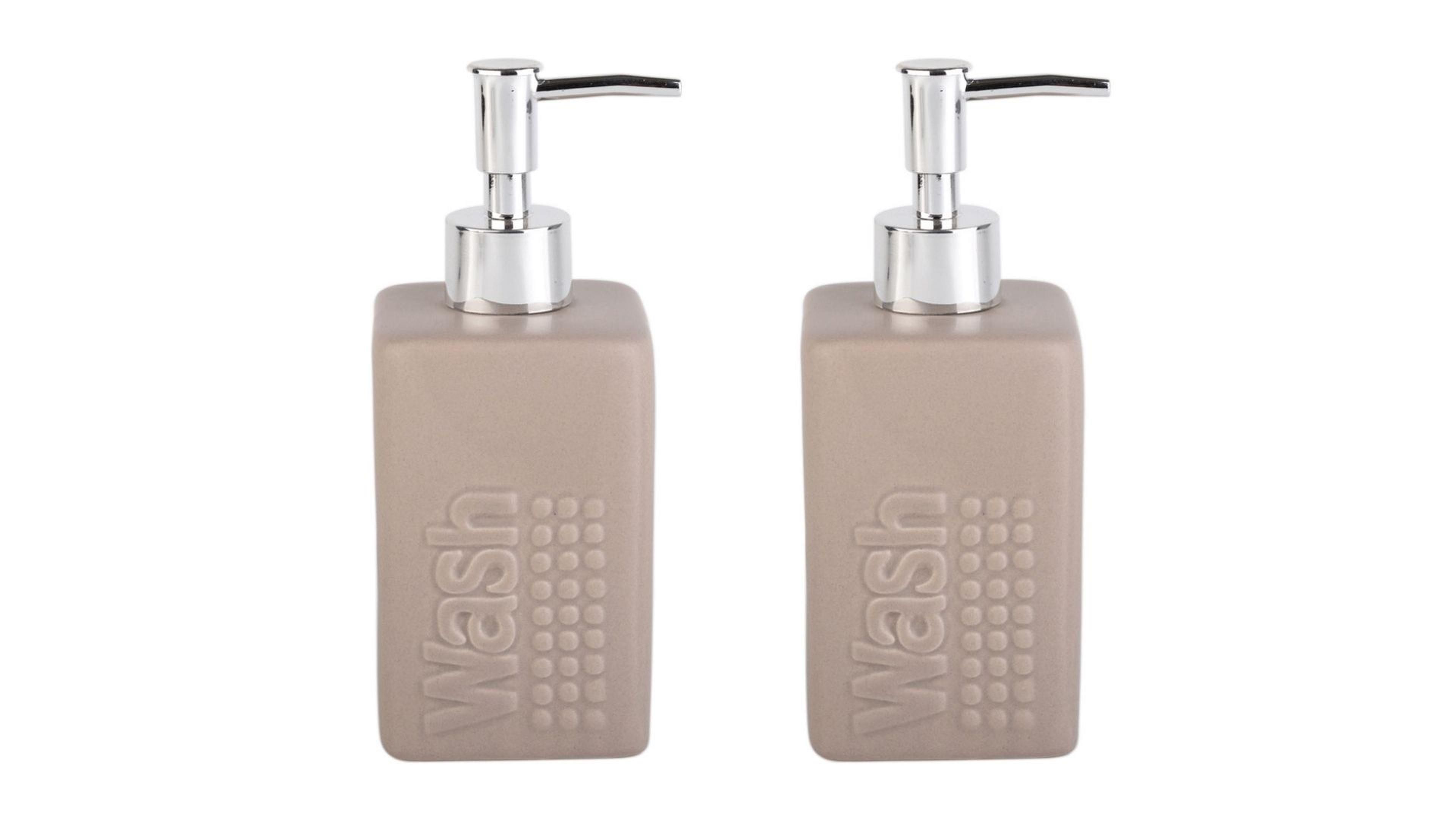 Banyo Seti Seramik Sıvı Sabunluk 2 Adet Bej Modern 7X7X17Cm 300Ml