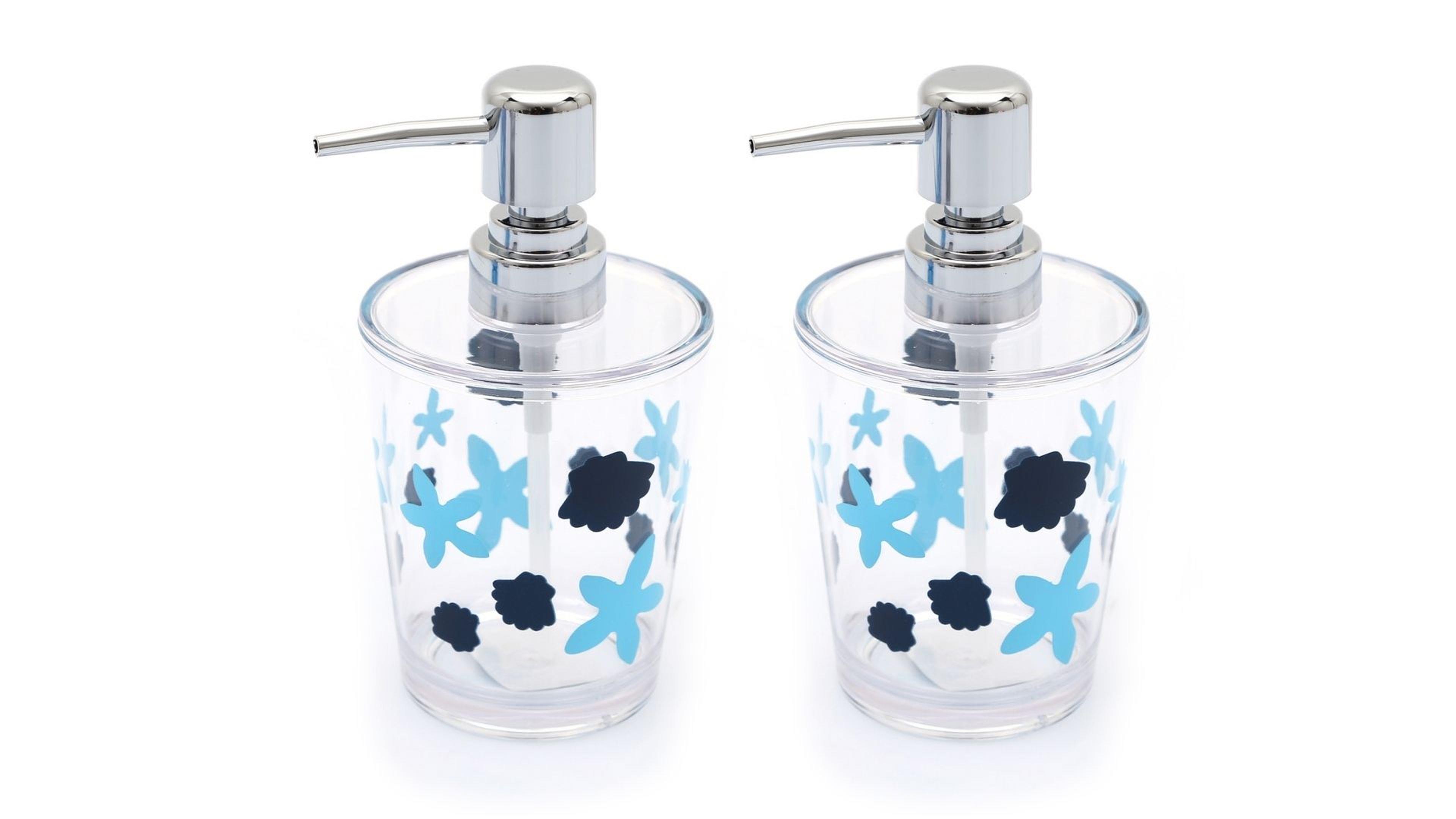 Banyo Seti Sıvı Sabunluk 2 Adet Benekli Desen Akrilik 8x8x16cm 350ml