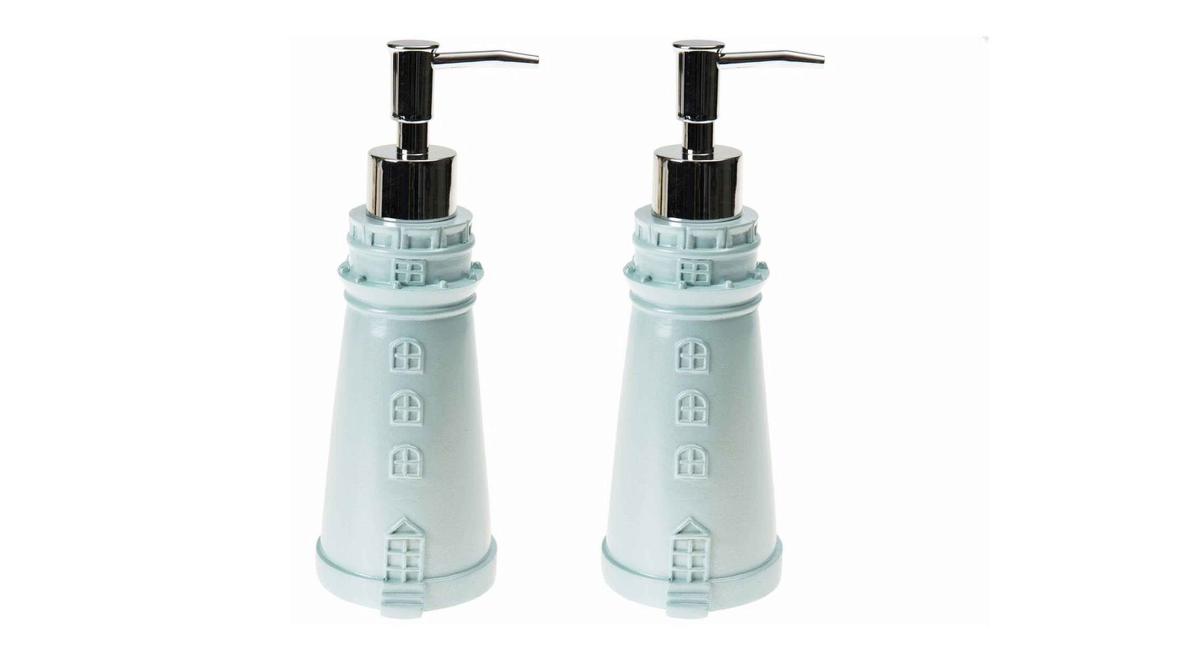 Banyo Seti Sıvı Sabunluk 2 Adet Deniz Feneri Mavi Model Poliresin 7x7x21cm