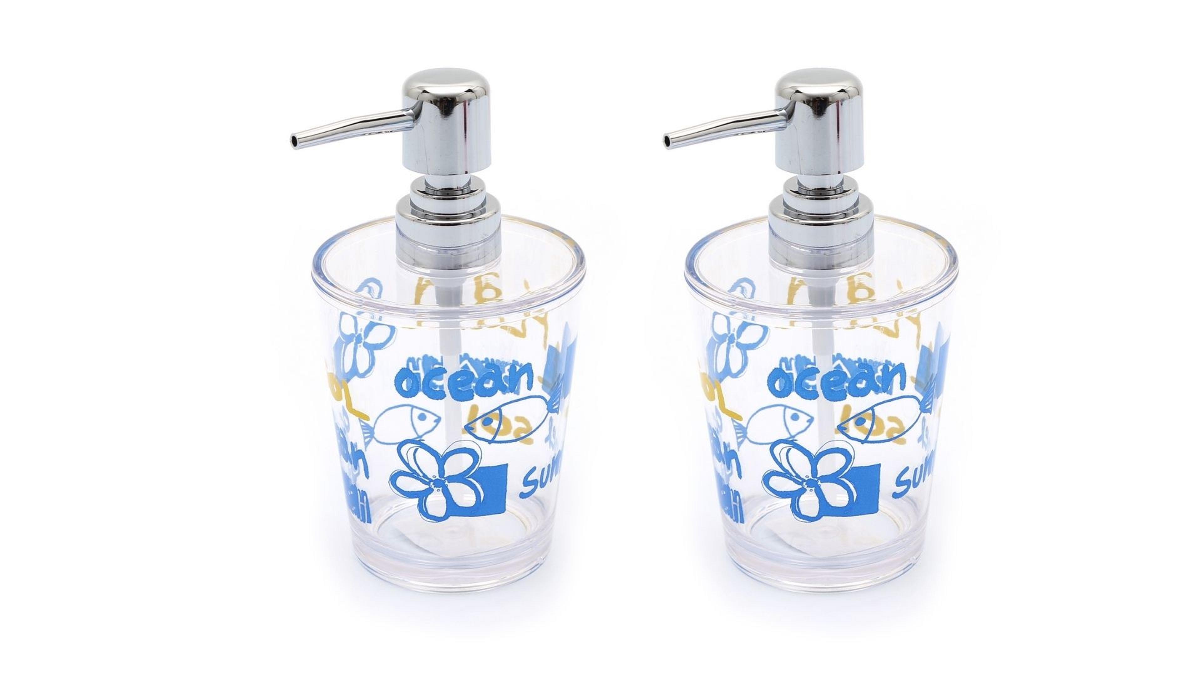 Banyo Seti Sıvı Sabunluk 2 Adet Deniz Desen Akrilik 8x8x16cm 350ml
