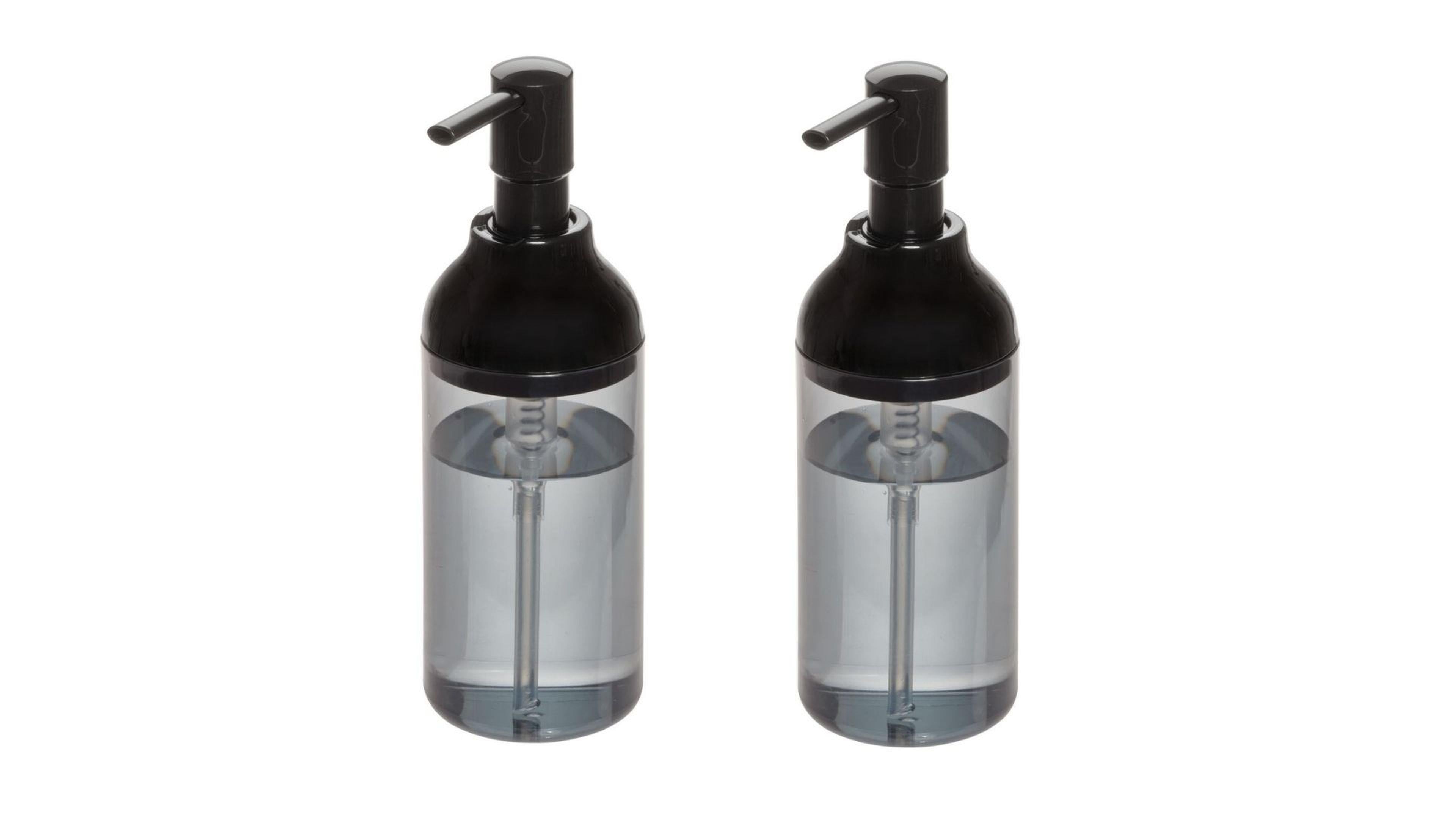 Banyo Seti Sıvı Sabunluk 2 Adet Füme Siyah Renkli Akrilik 8x8x16cm 360ml