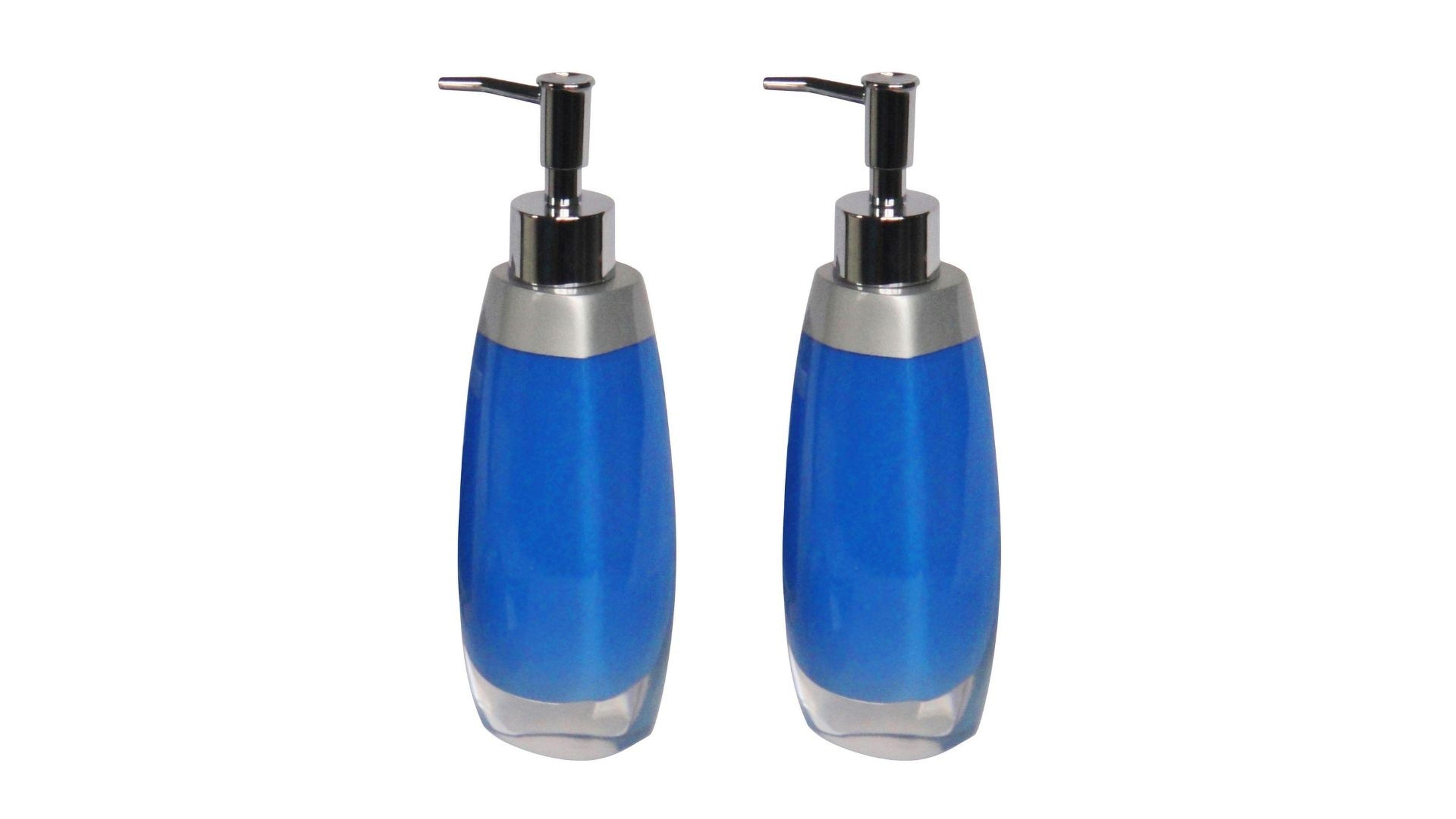 Banyo Seti Sıvı Sabunluk 2 Adet Gri Mavi Model Poliresin 6X5X22Cm