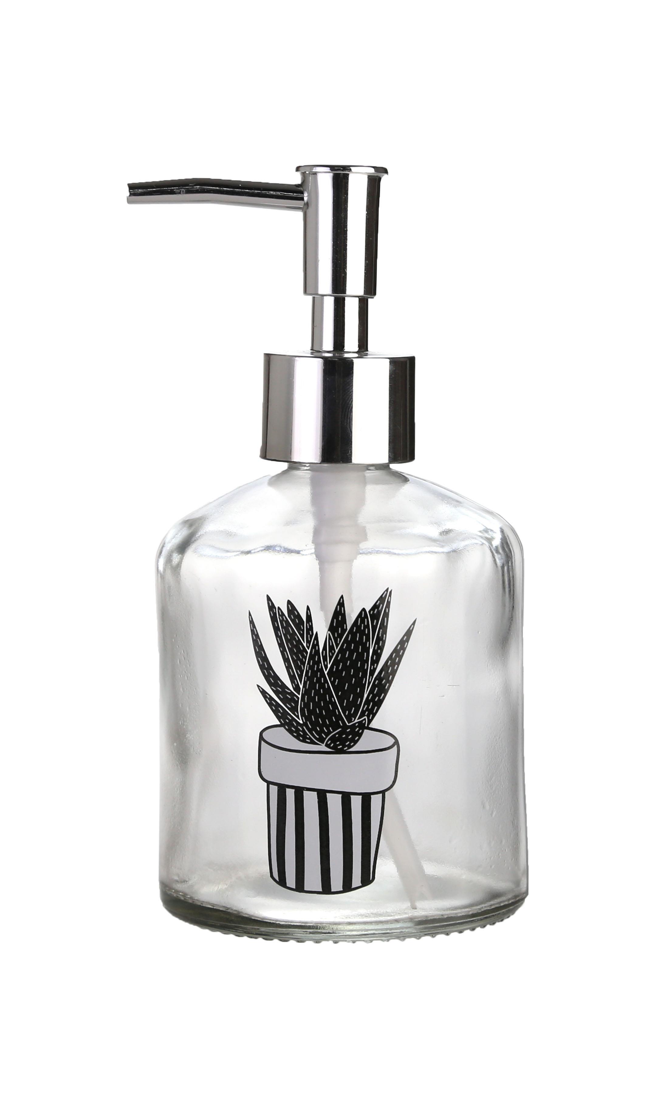 Cam Sıvı Sabunluk,Kaktüs 1 Desen 300Ml Banyo Seti 7,6X15,5Cm