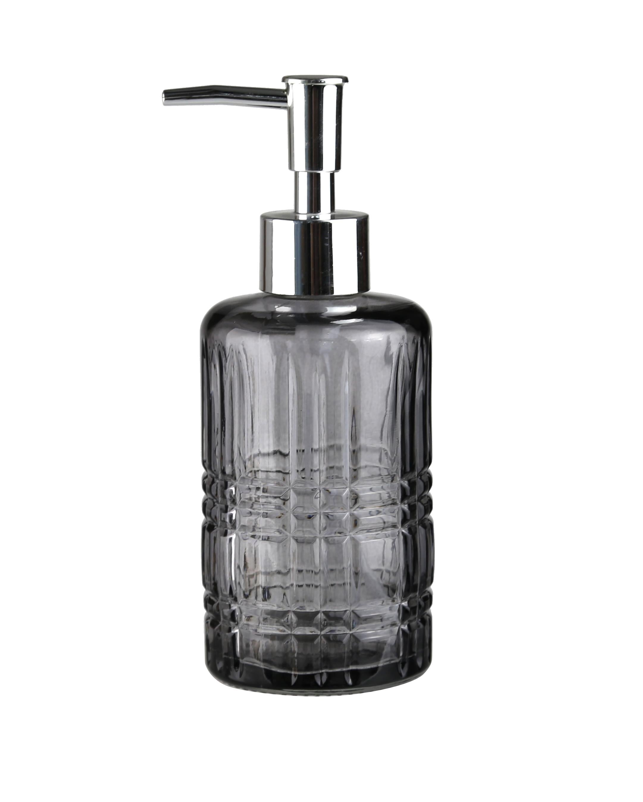 Cam Sıvı Sabunluk,Kristal Desenli Gri 300Ml Banyo Seti   6,8X17,6Cm