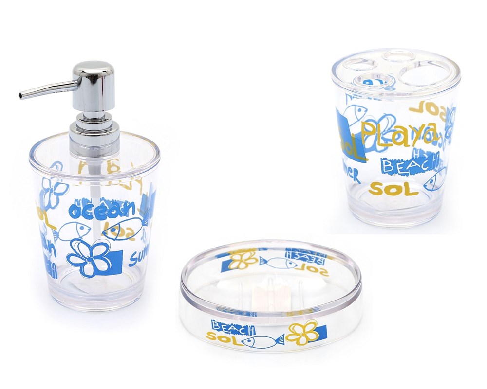 Deniz Desen 3 Lü Banyo Seti Akrilik