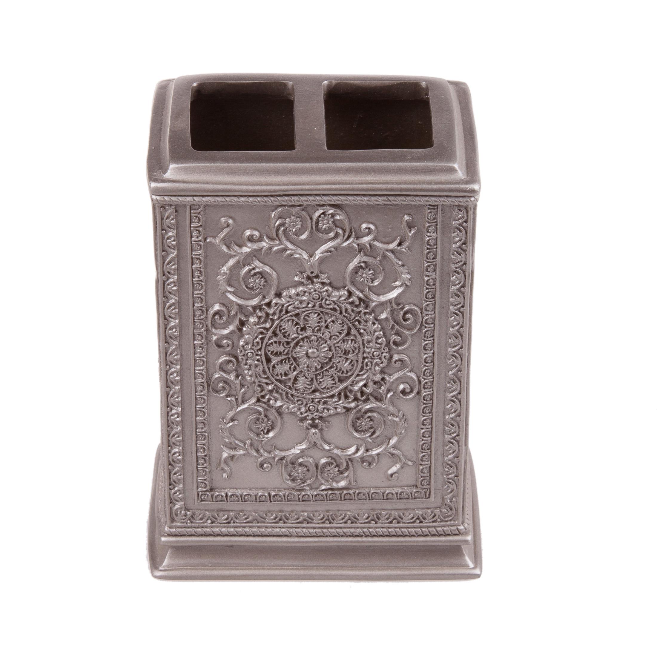 Diş Fırçalık Dekoratif İşlemeli Gümüş Poliresin 8X6X11Cm