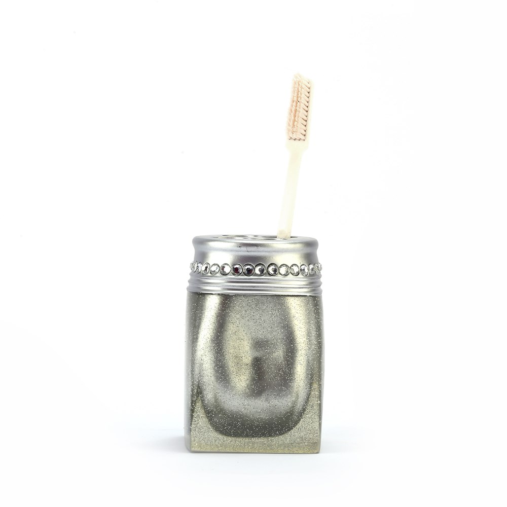 Diş Fırçalık Kristal Taşlı Gümüş poliresin 7x7x10cm