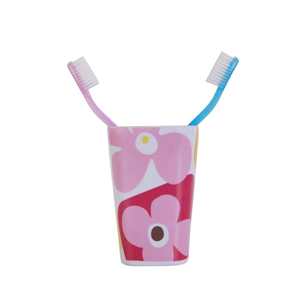 Diş Fırçalık Ve Macun Kabi Kırmızı Papatya 7x7x11cm 300ml